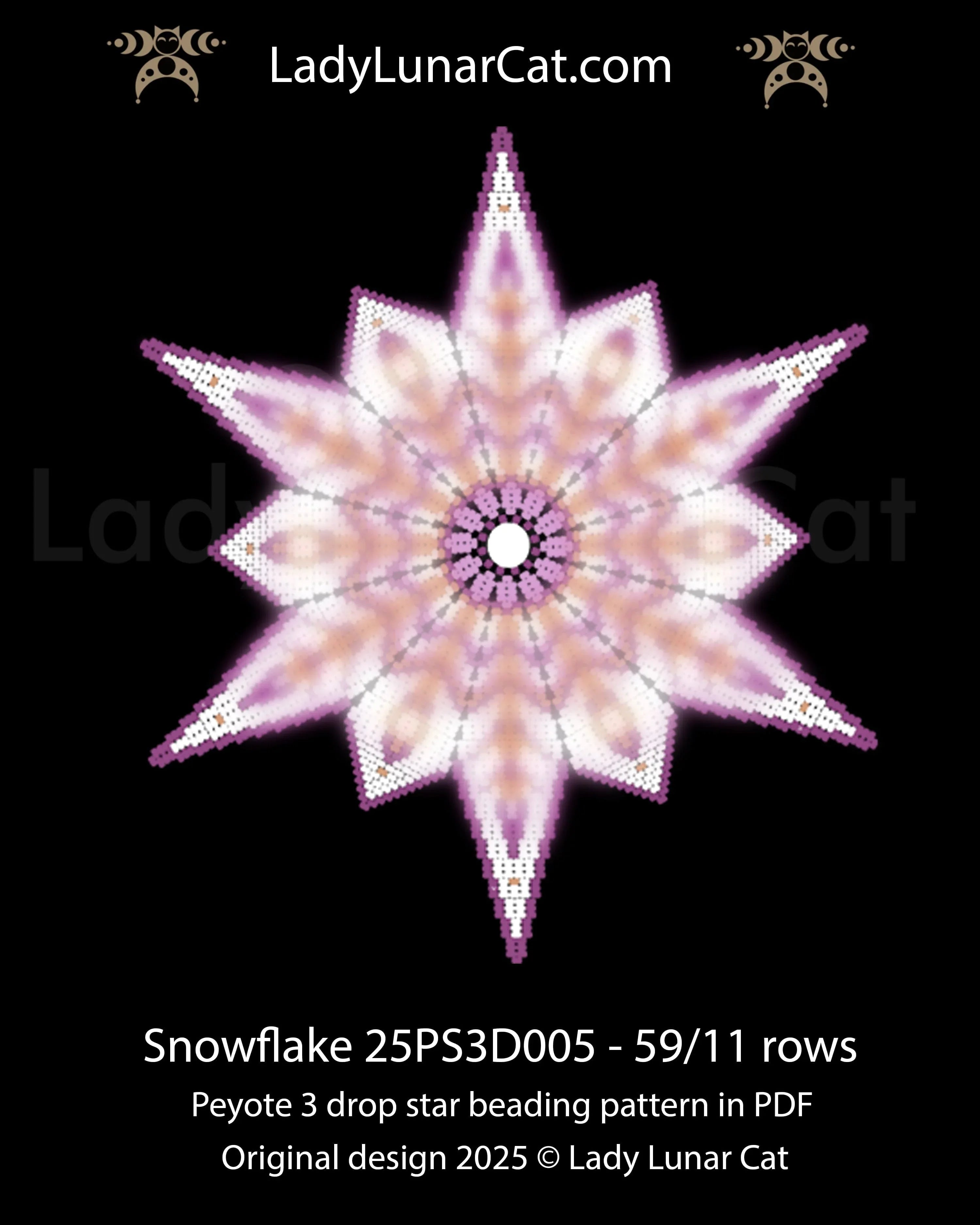Snowflake peyote star colorway - winter white and silver christmas ornament LadyLunarCat