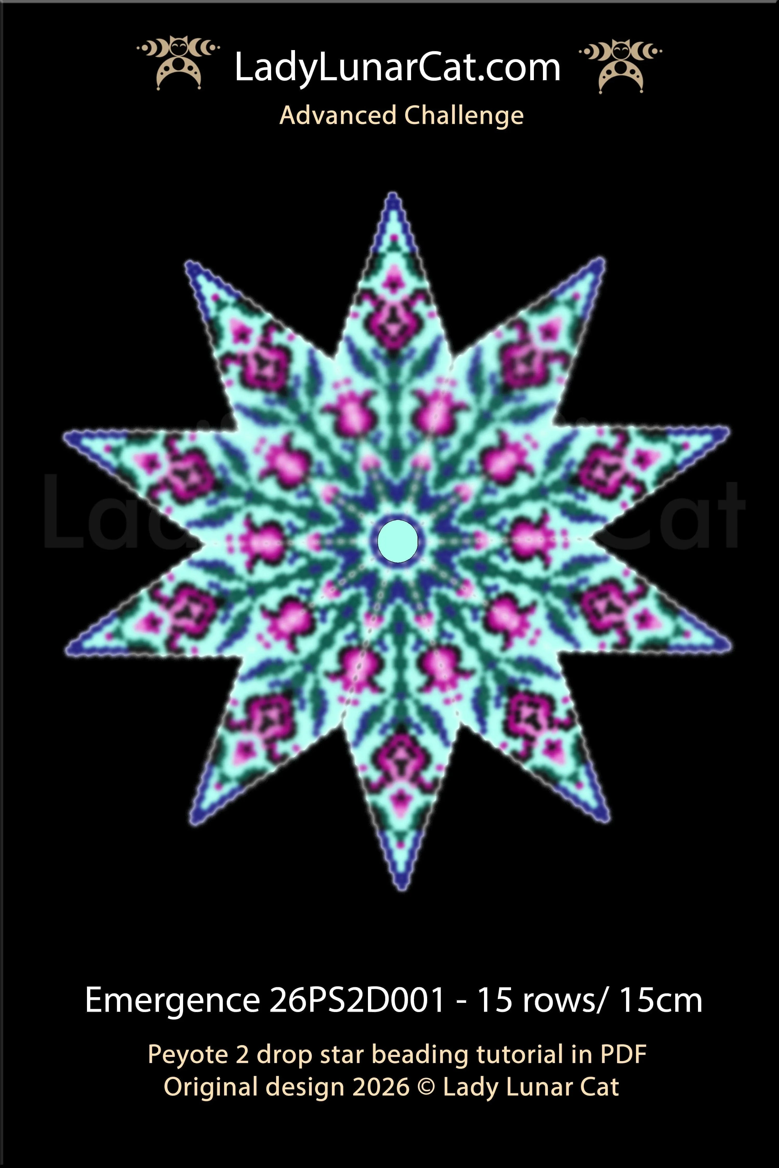 Floral peyote 2 drop star beading chart - Emergence Advanced Challenge LadyLunarCat