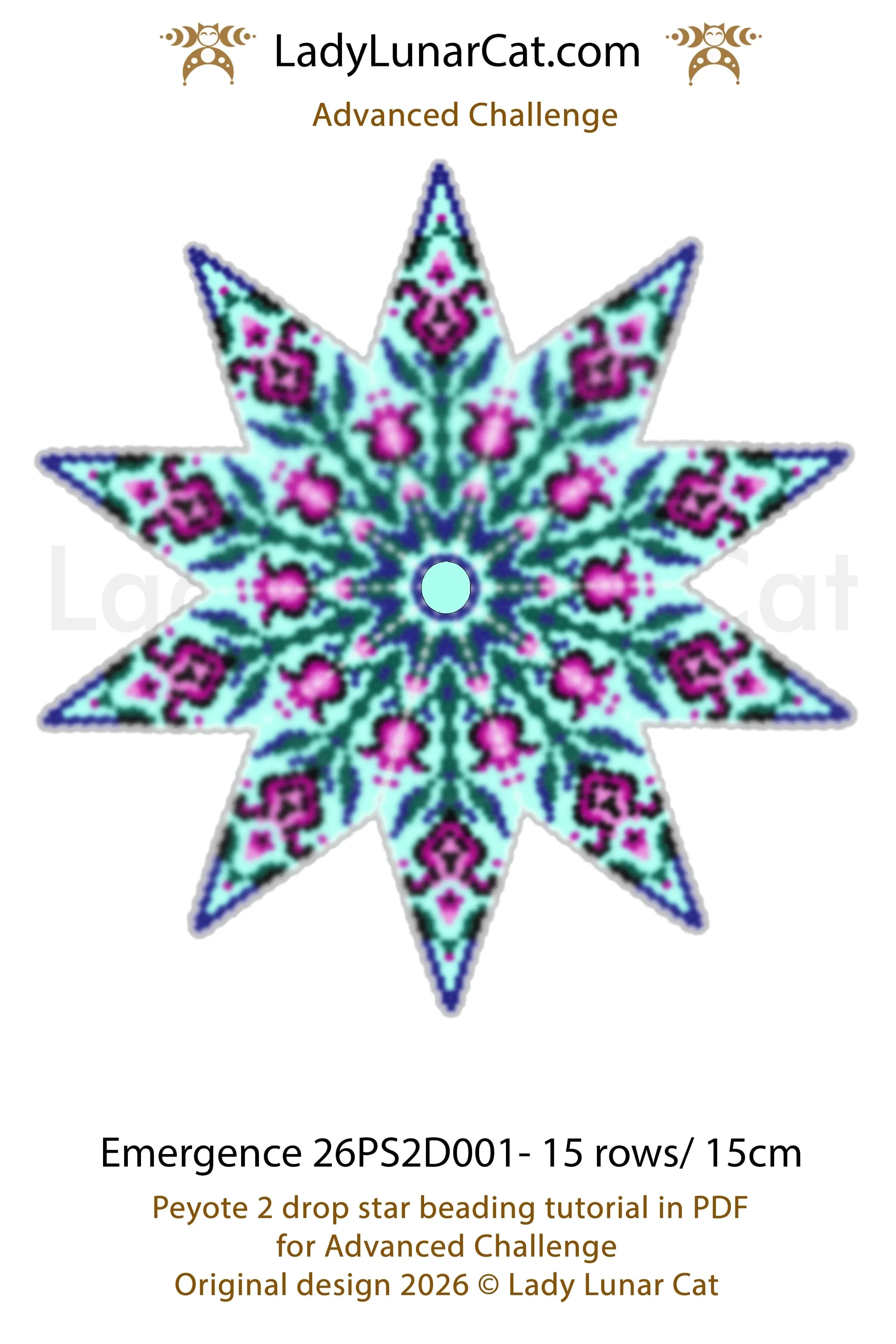 Emergence Floral 3D peyote star bead pattern detail view - Advanced beading tutorial LadyLunarCat