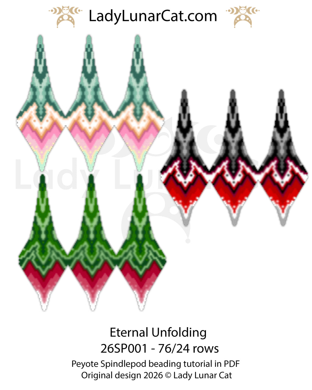 3-in-1 Eternal Unfolding | 3D Peyote Spindlepod Beading Pattern | Art Deco Floral Ornament PDF Tutorial LadyLunarCat