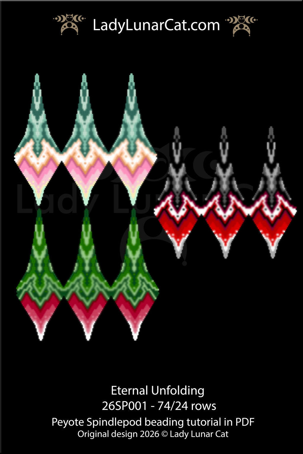 3-in-1 Eternal Unfolding | 3D Peyote Spindlepod Beading Pattern | Art Deco Floral Ornament PDF Tutorial LadyLunarCat
