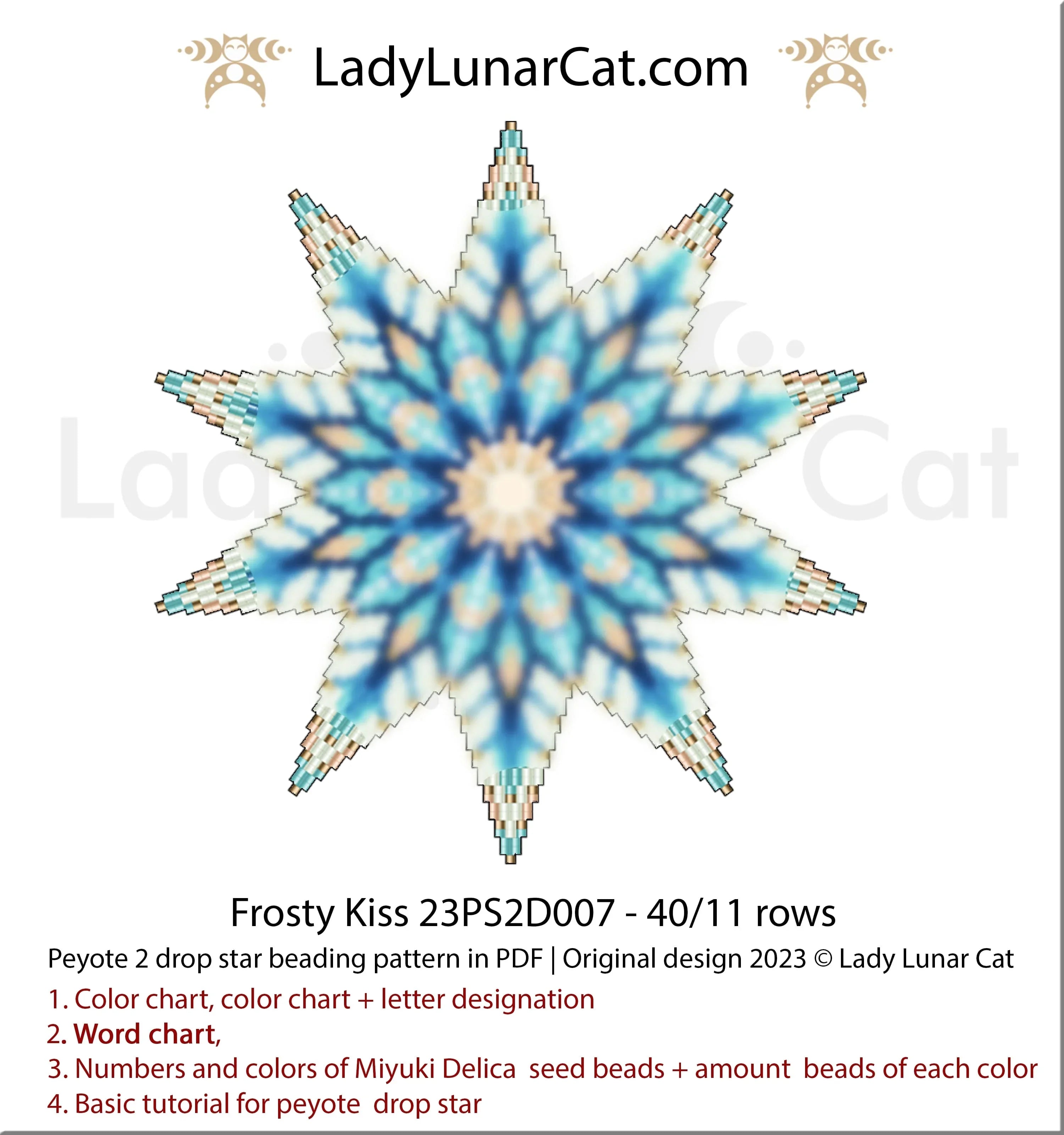 Frosty Kiss beaded star colorway 1 - icy winter peyote star pattern PDF LadyLunarCat