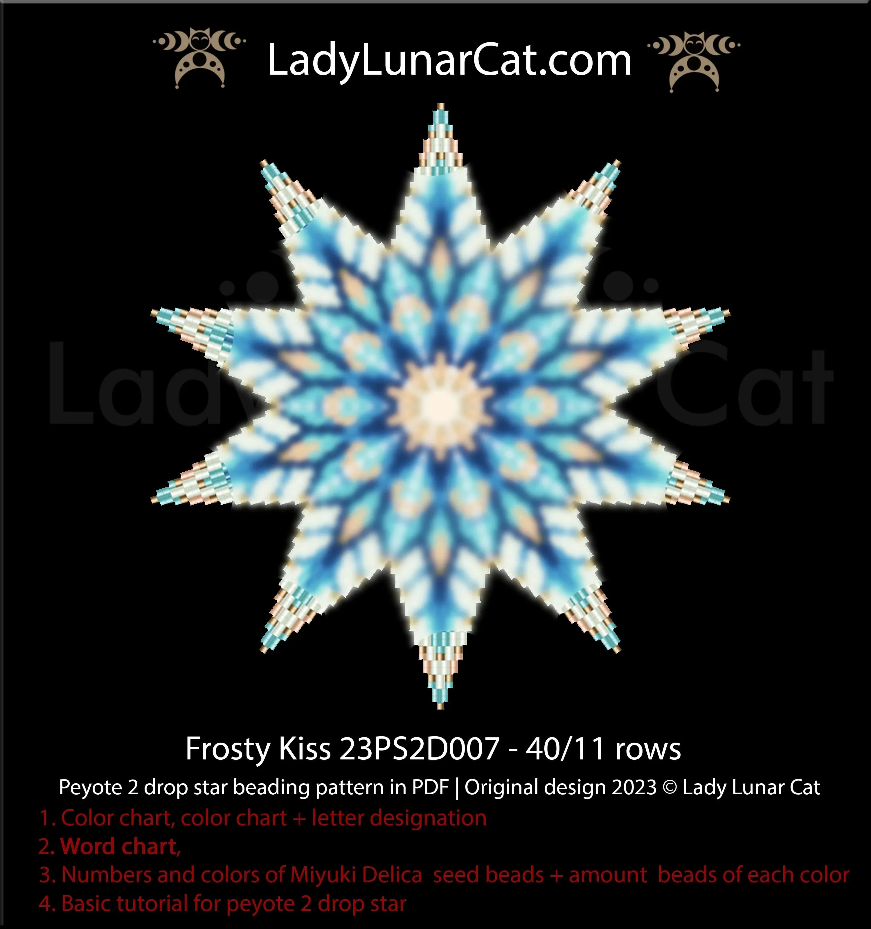 Frosty Kiss peyote star colorway 2 - seed bead star pattern instant download LadyLunarCat