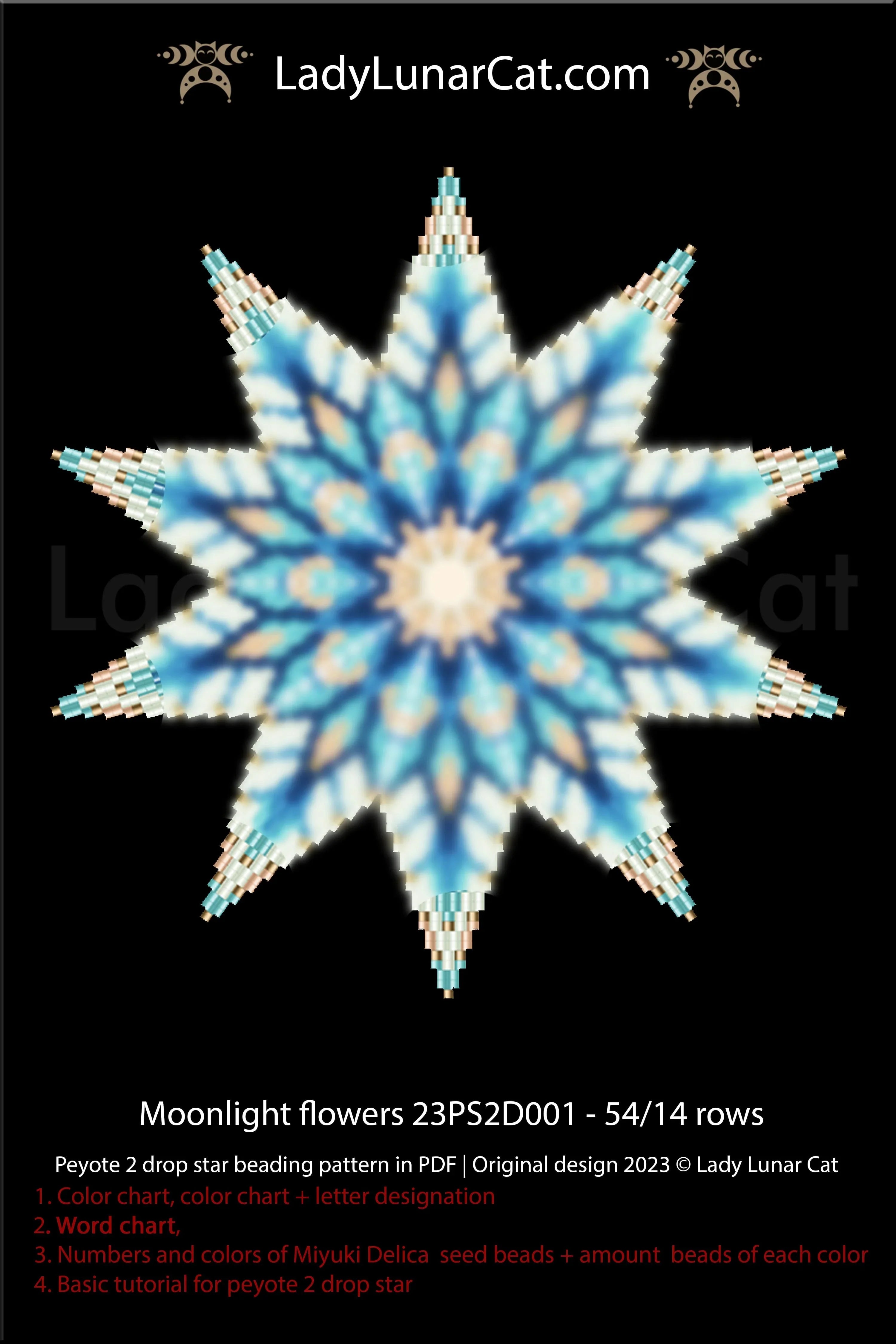 Frosty Kiss beaded star ornament - winter beading pattern PDF beginner LadyLunarCat