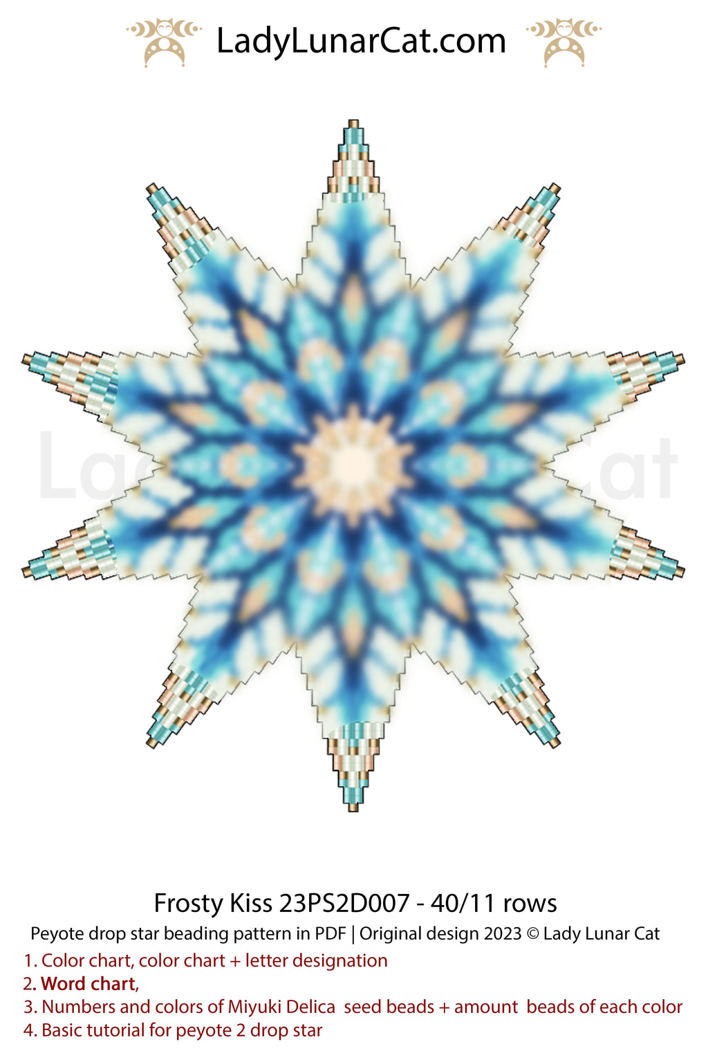 Copy of Peyote 2 drop star pattern for beading - Moonlight flowers 23PS2D001 14 rows + Basic star 2 drop LadyLunarCat