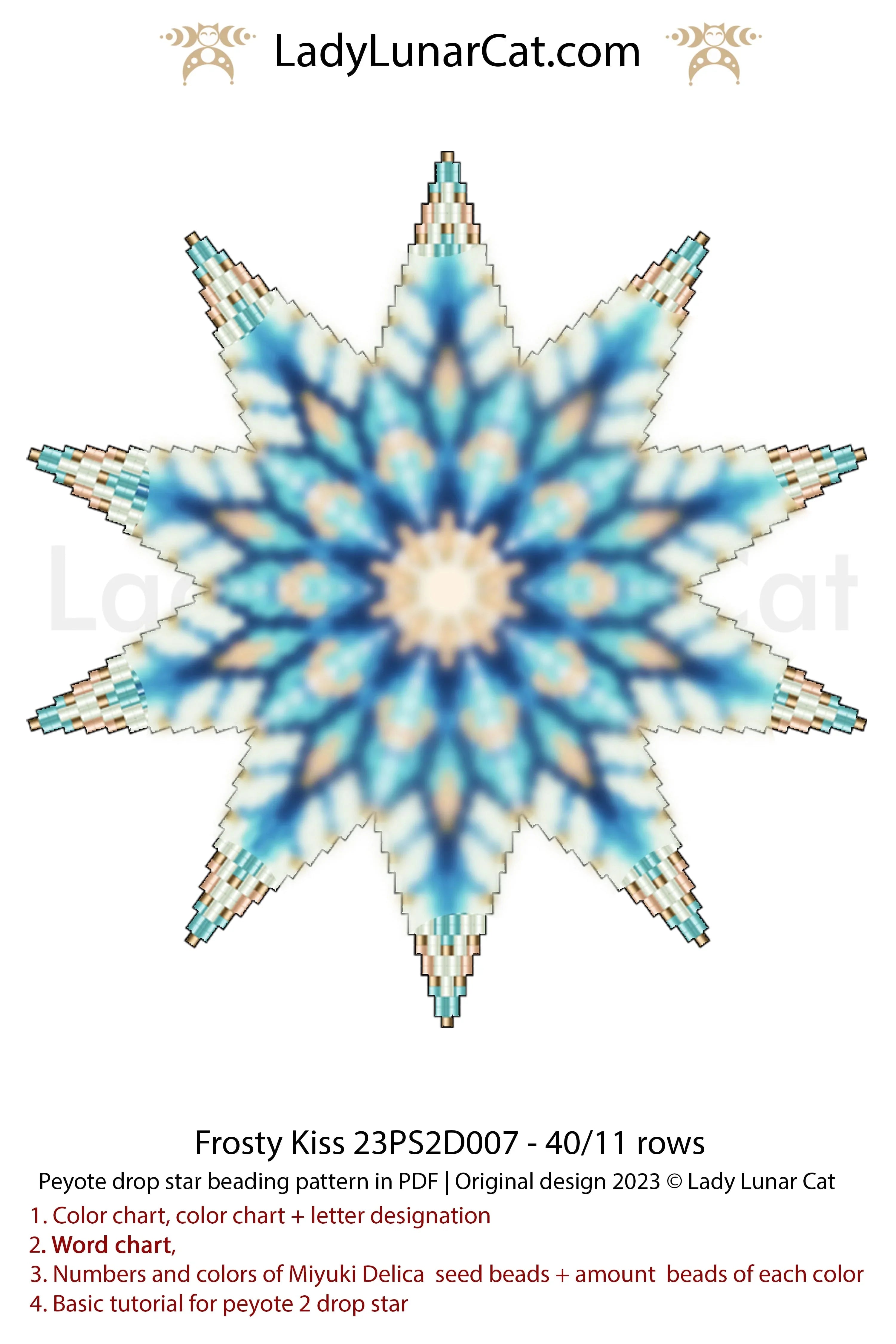 Frosty Kiss peyote 2 drop star - step by step beading tutorial PDF LadyLunarCat