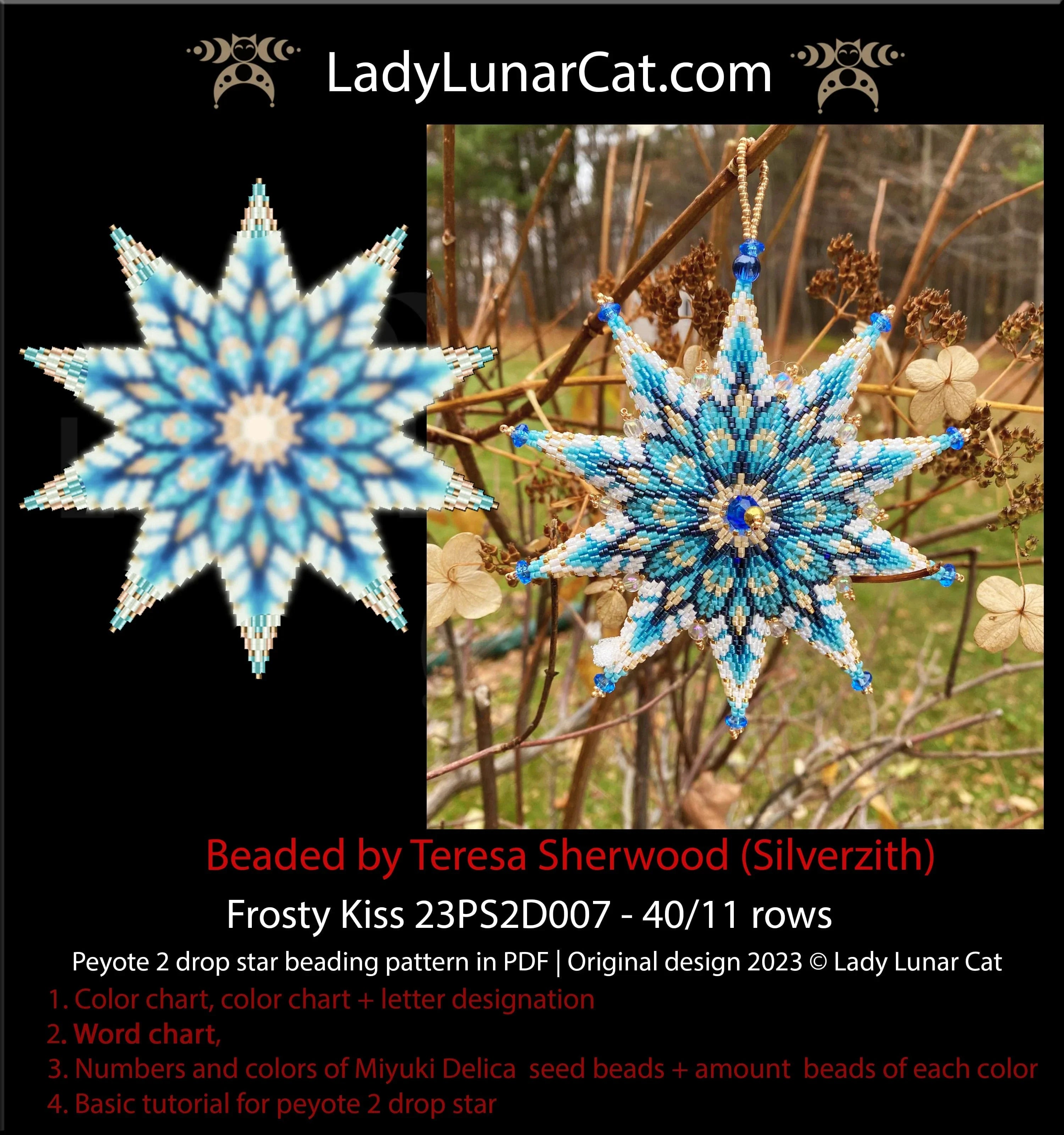 Frosty Kiss peyote star - word chart and color legend included PDF LadyLunarCat