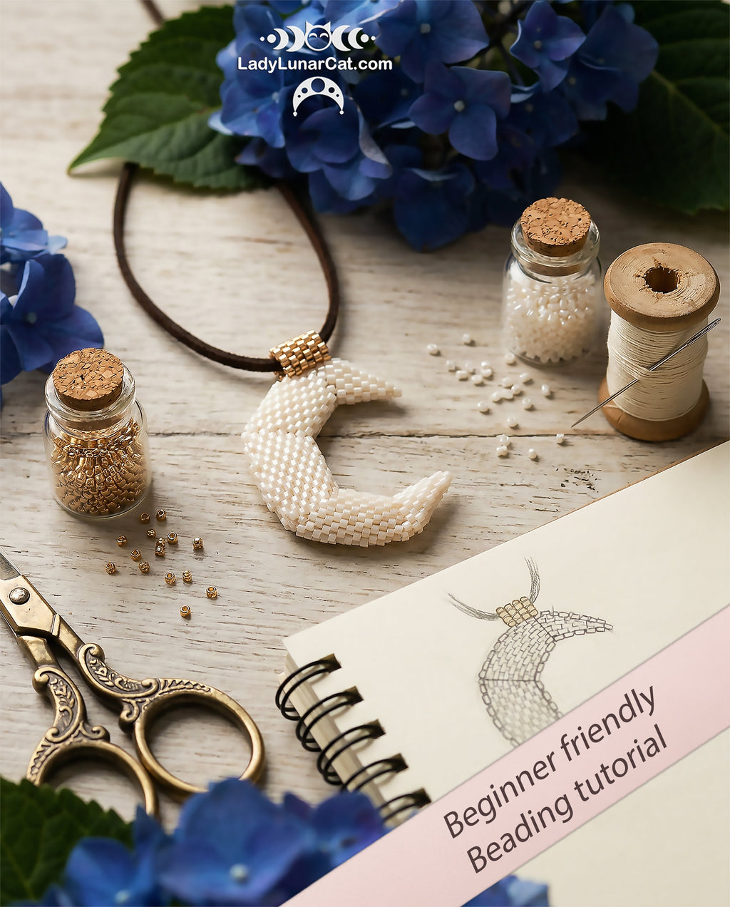 3D Peyote Crescent Moon Tutorial, Pendant Earrings Christmas PDF 19T004 LadyLunarCat