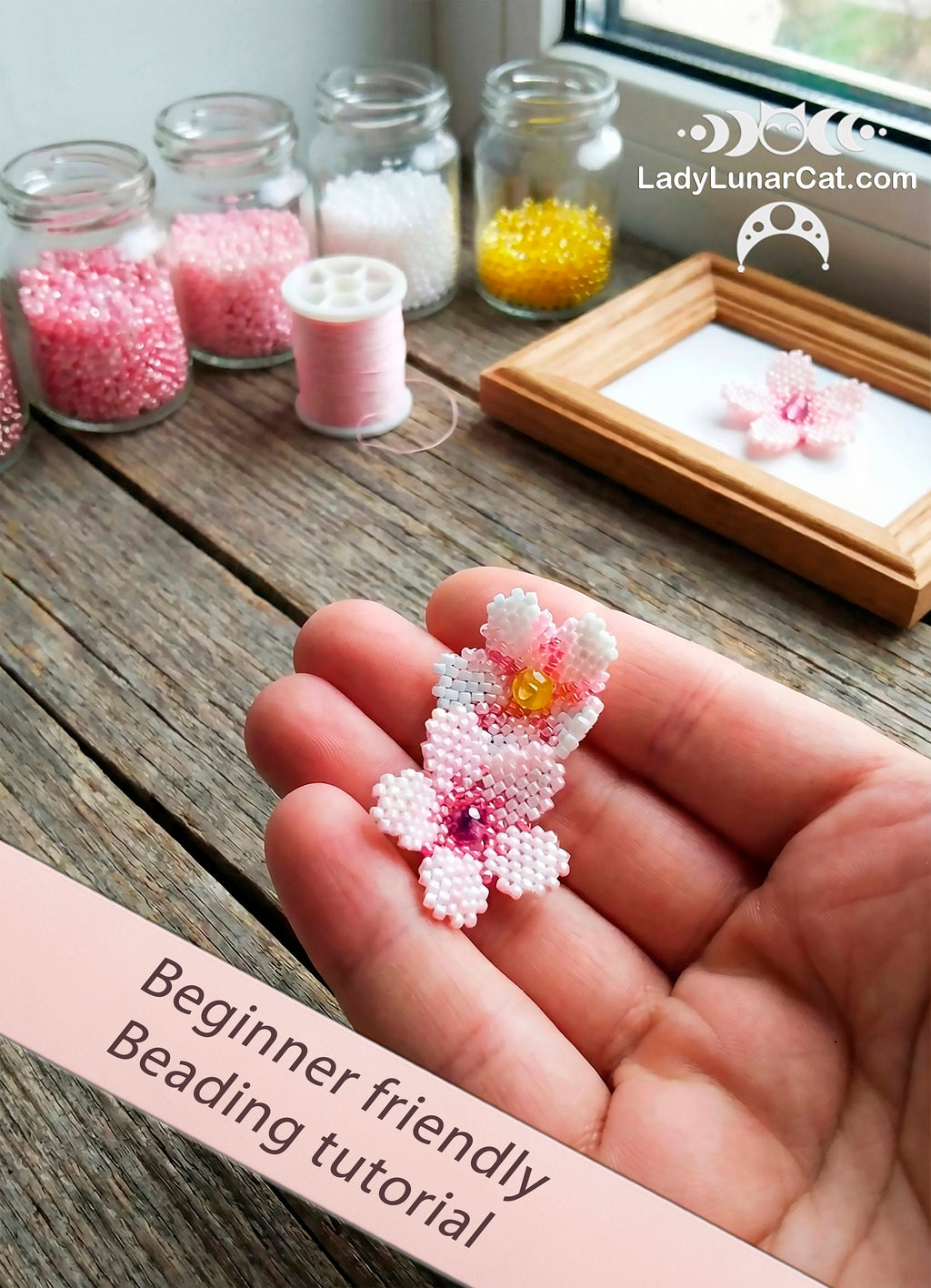 Beading tutorial Sakura flowers 23T002 Step by step instruction LadyLunarCat