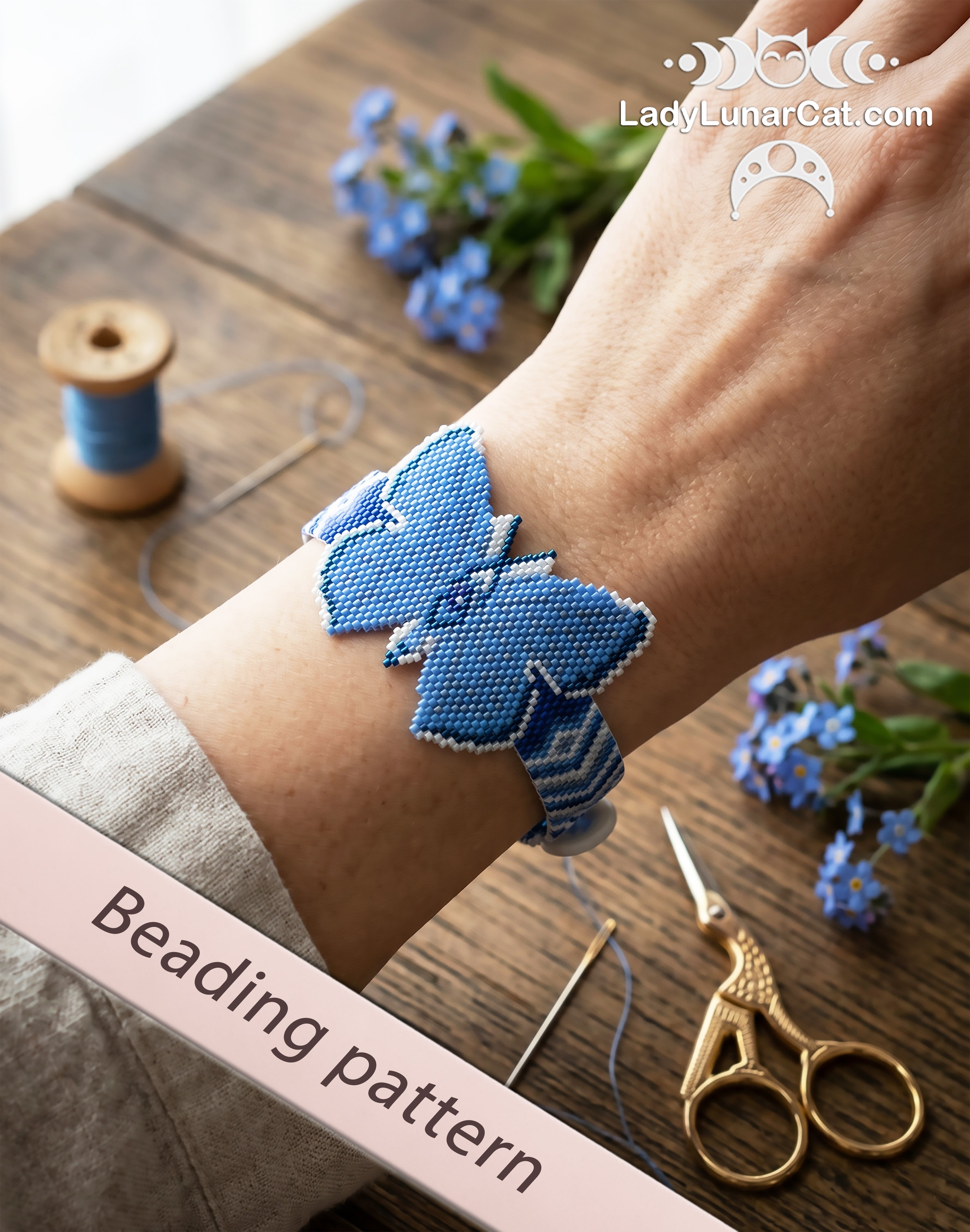 Denim Butterfly Peyote Bracelet Pattern | Beginner Beading PDF LadyLunarCat