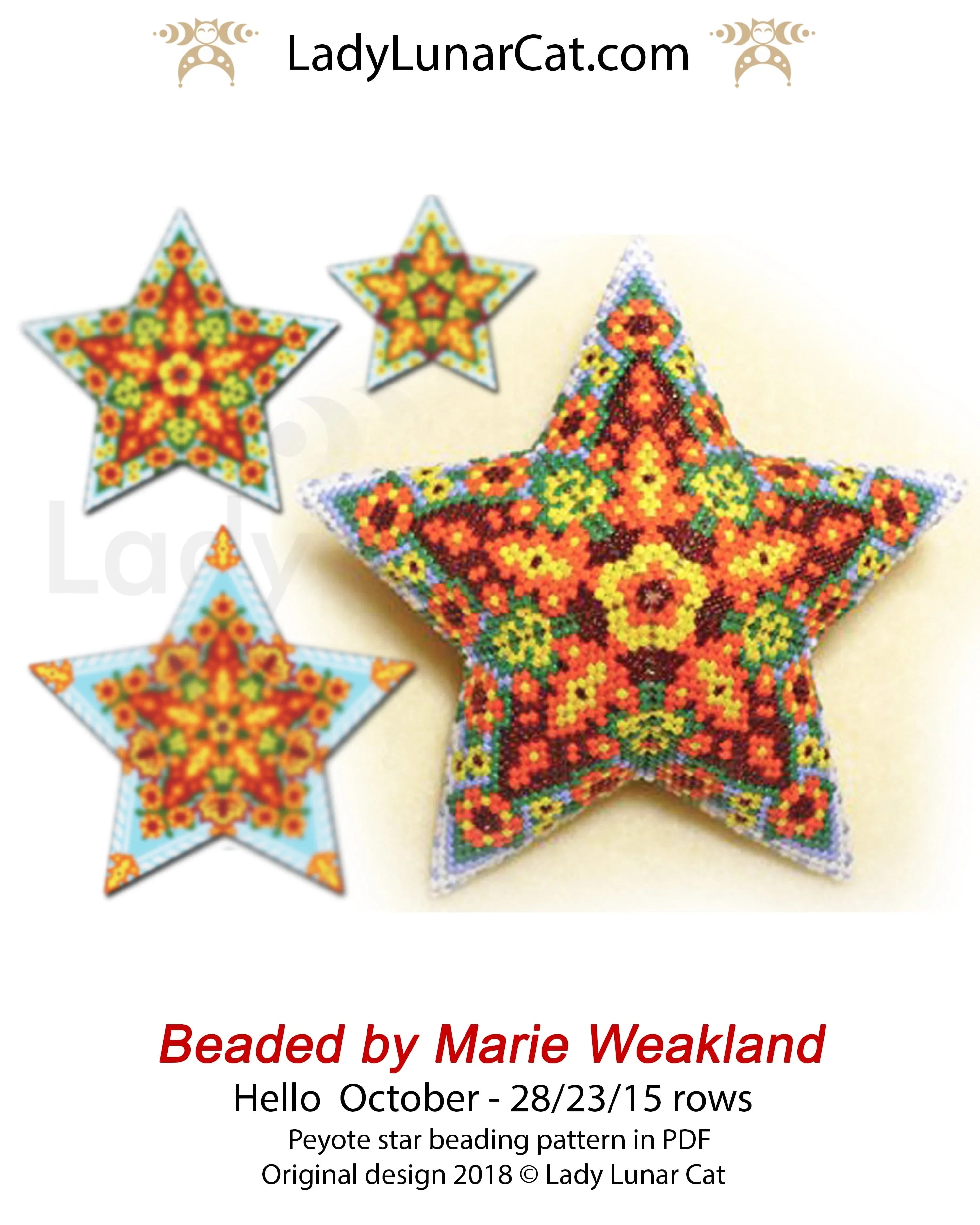 Hello October autumn peyote star — 3 sizes, 6 colors each, 55/45/29 beads, Miyuki Delica 11/0