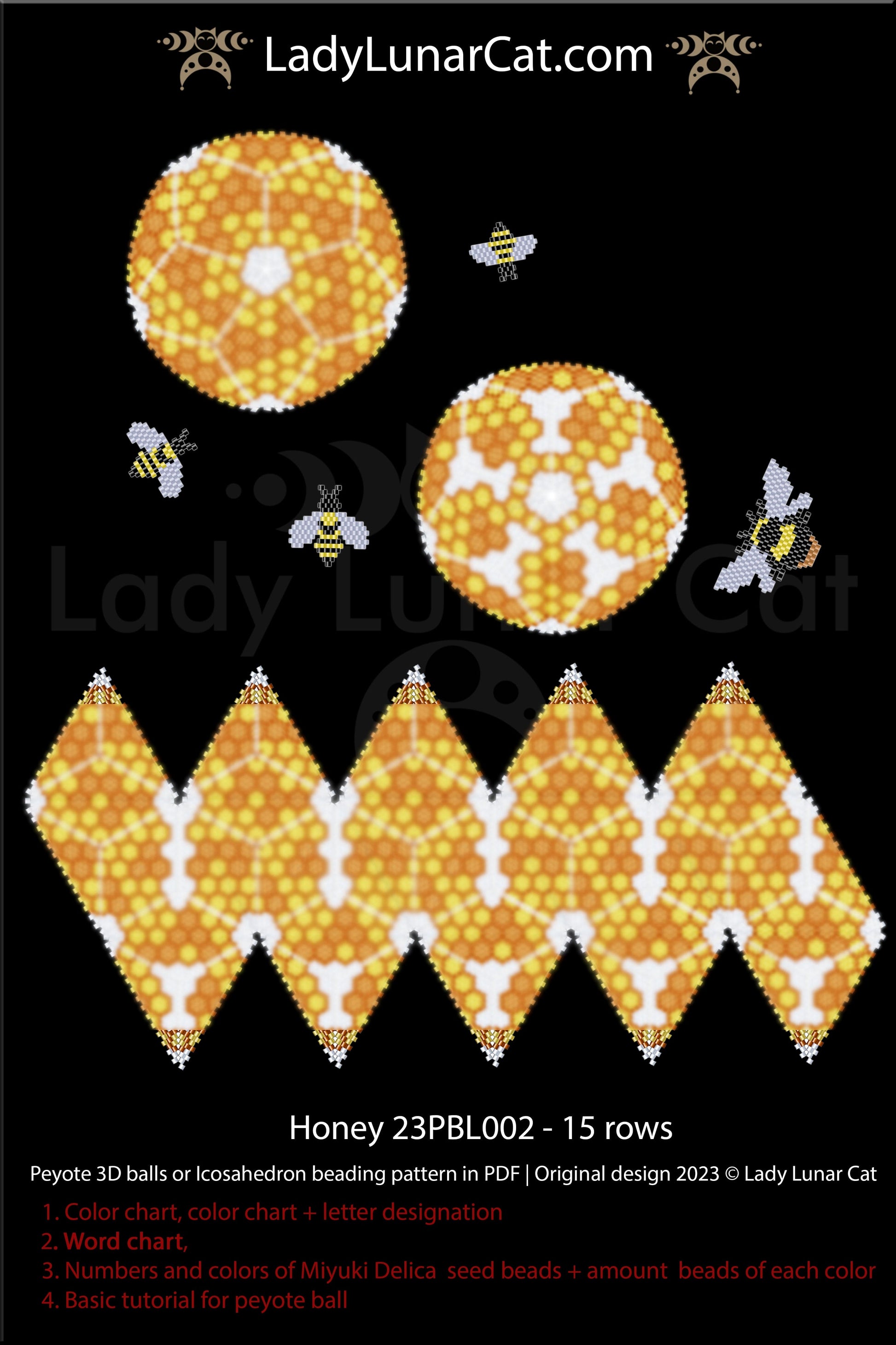 Copy of Peyote 3d ball pattern for beading | Beaded Icosahedron Wild strawberry 23PBL001  11 rows LadyLunarCat