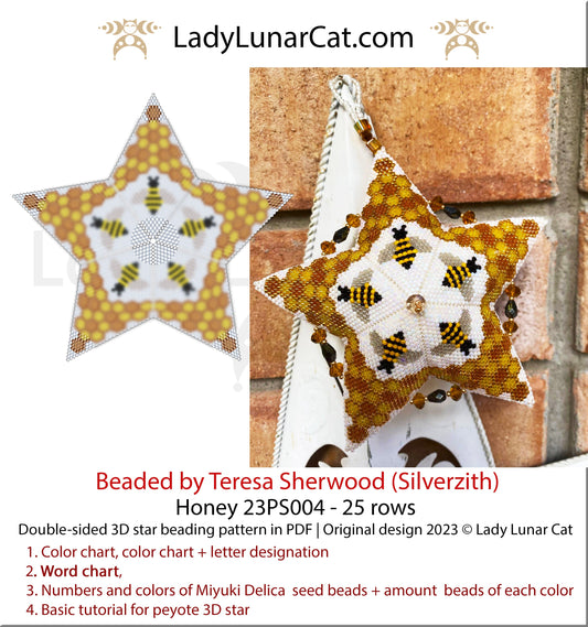 Peyote star pattern for beading - Honey 23PS004  25 rows LadyLunarCat