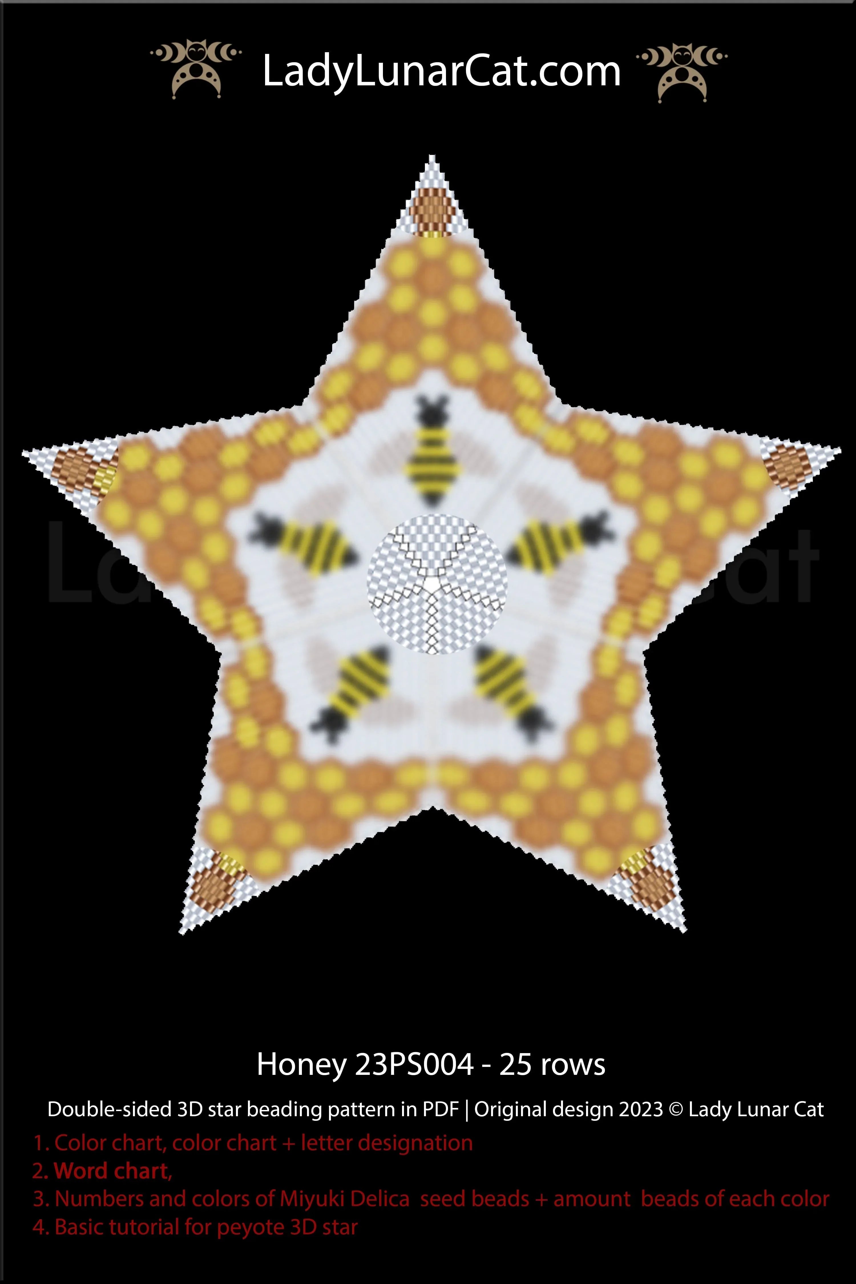 Honey peyote star colorway 3 - summer nature bee beading PDF LadyLunarCat
