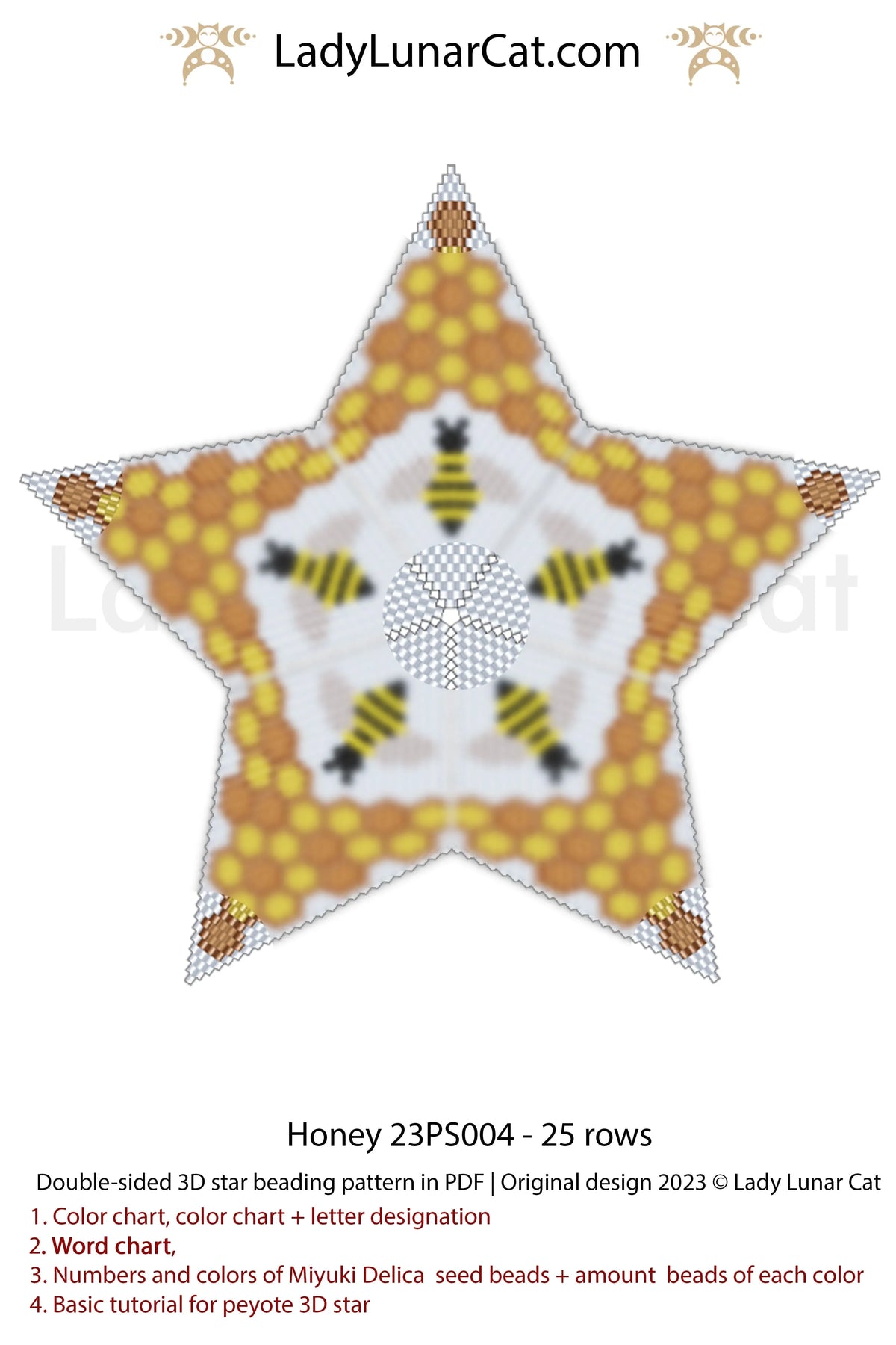 Honey beaded star colorway 4 - warm yellow amber tones peyote stitch LadyLunarCat
