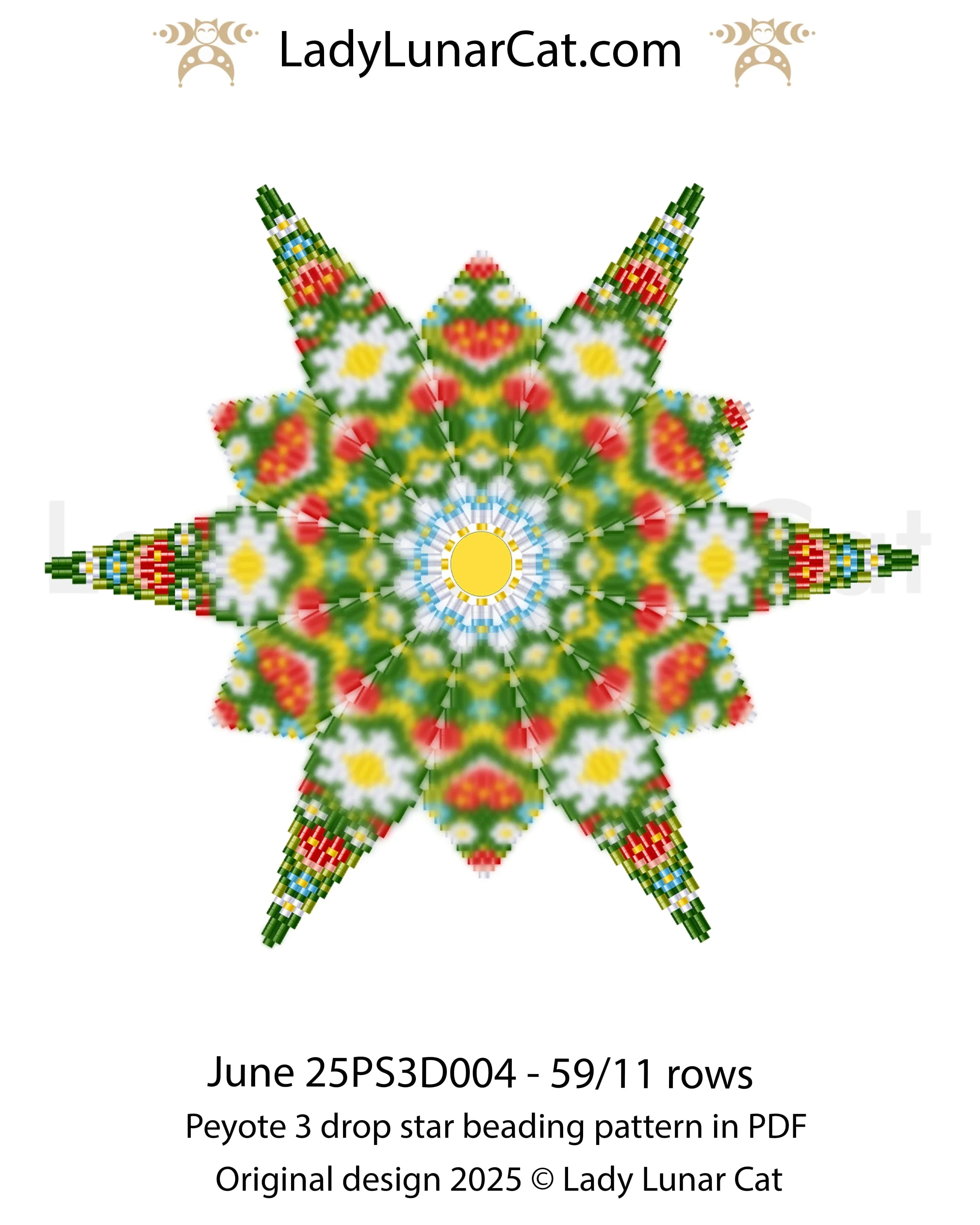 June beaded star ornament - cottagecore summer peyote 3 drop instant download LadyLunarCat