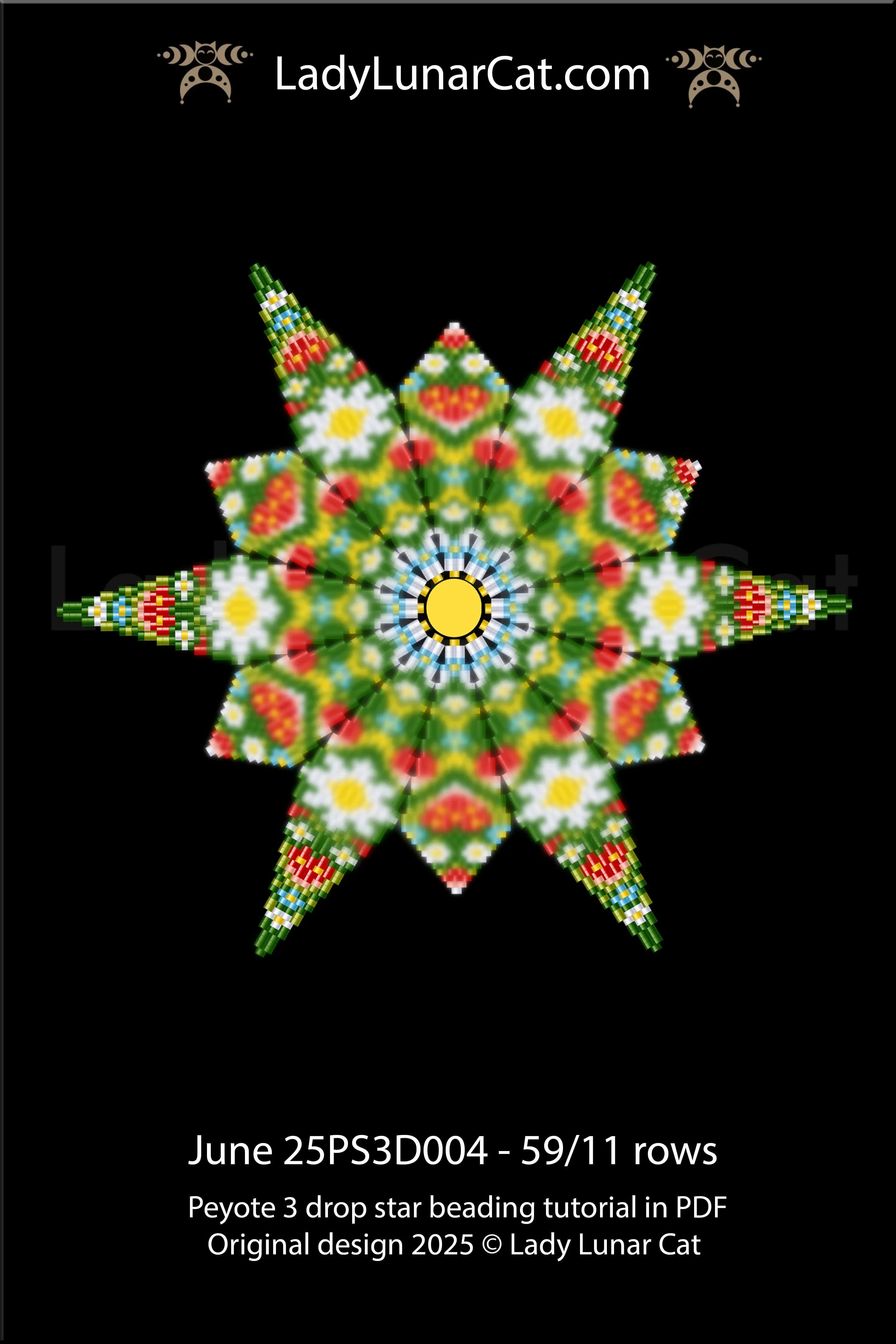 June seed bead star pattern - word chart and color legend included PDF LadyLunarCat