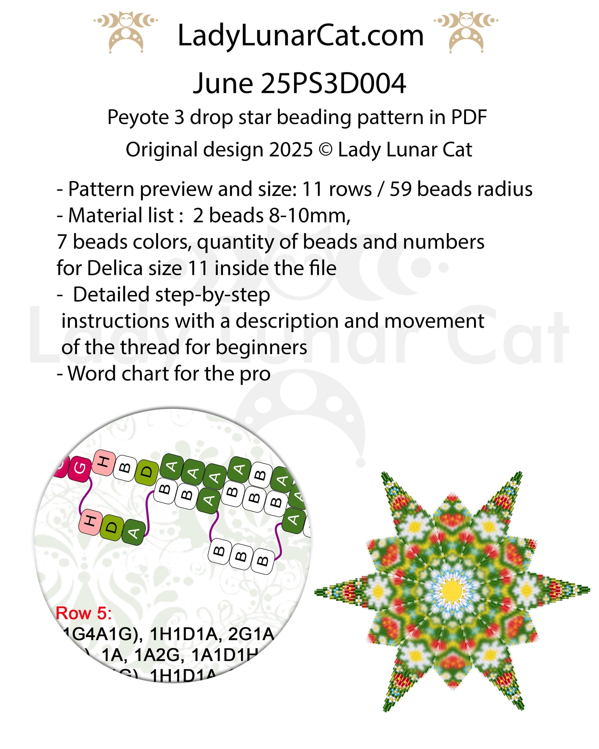 Elegant peyote 3 drop star pattern for beading - Beginner-Friendly tutorial (Copy) LadyLunarCat