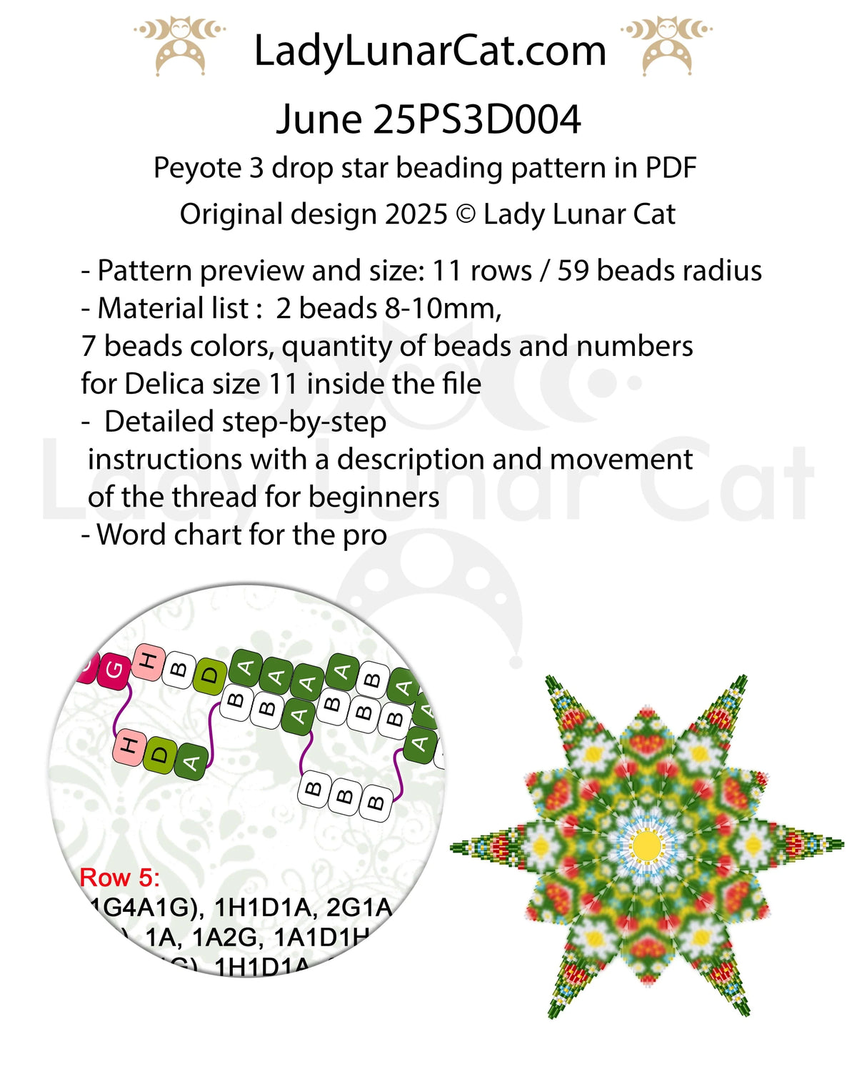 June peyote star colorway - daisy and forget-me-not floral beading pattern LadyLunarCat