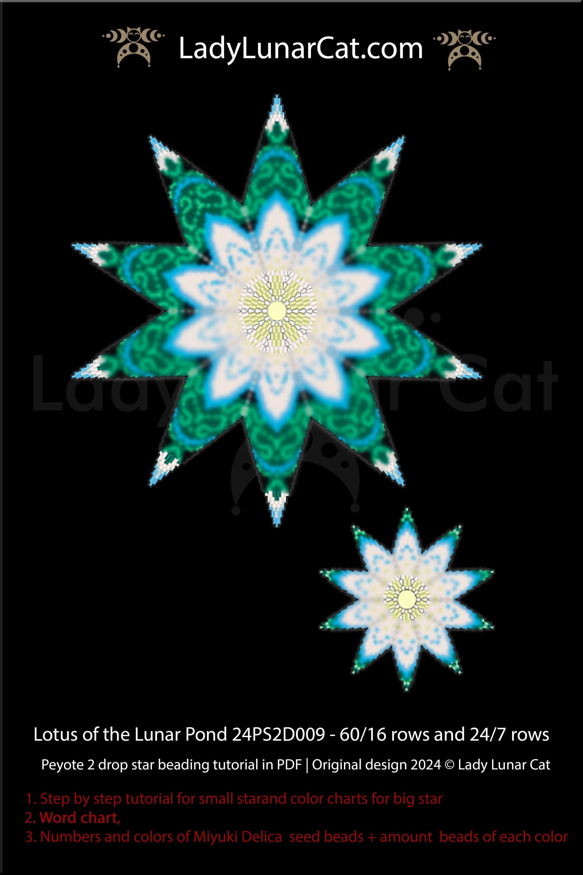 Peyote 2 drop star pattern for beading - Lupine and clematis 56/15 rows and 24/7 rows (Suitable for beginners)) (Copy) LadyLunarCat