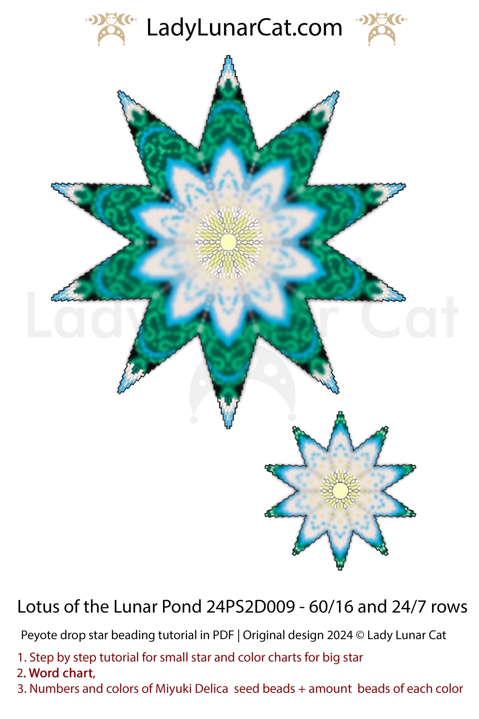 Peyote 2 drop star pattern for beading - Lupine and clematis 56/15 rows and 24/7 rows (Suitable for beginners)) (Copy) LadyLunarCat