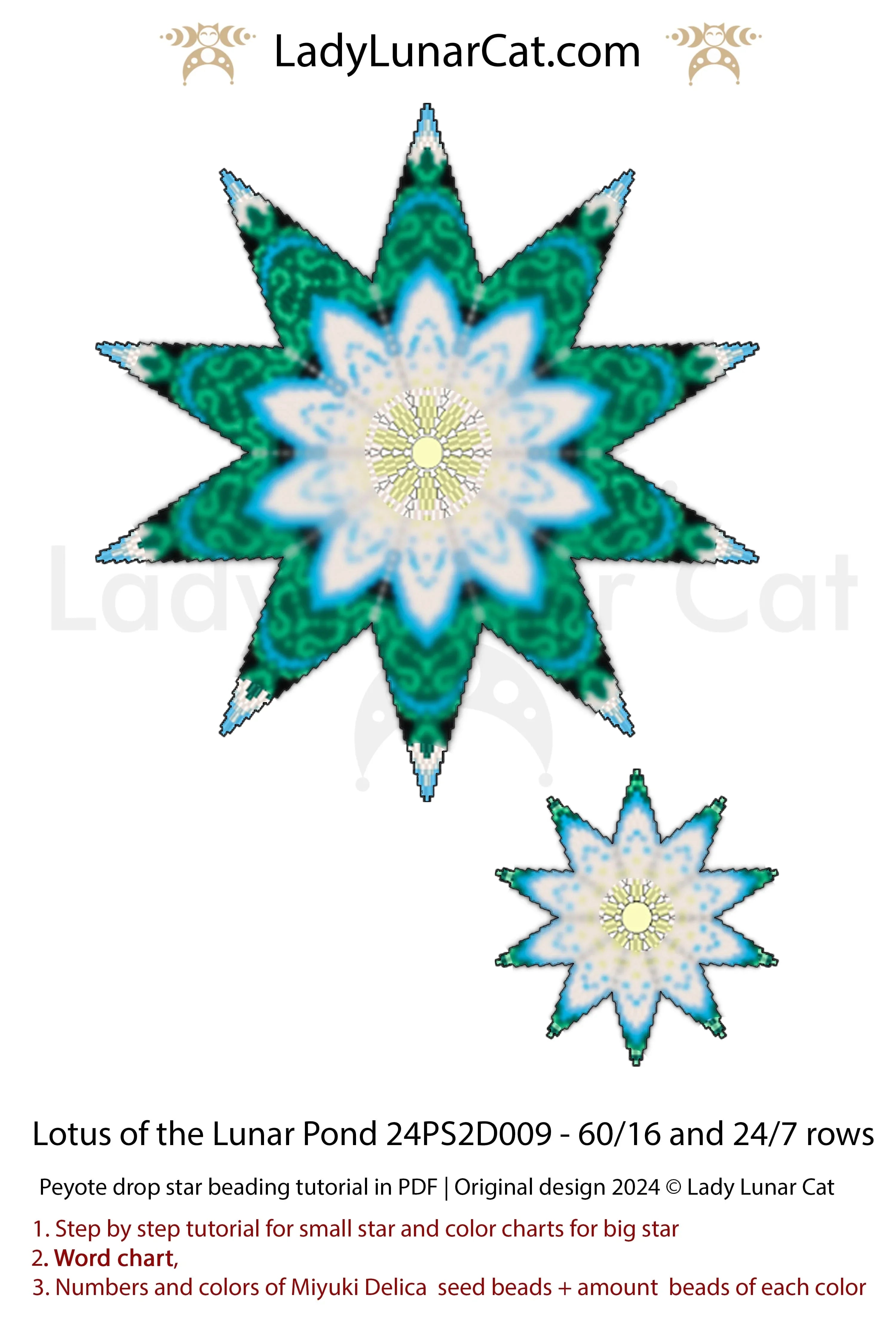 Lotus of the Lunar Pond peyote star - small accent star 24 beads 7 rows LadyLunarCat