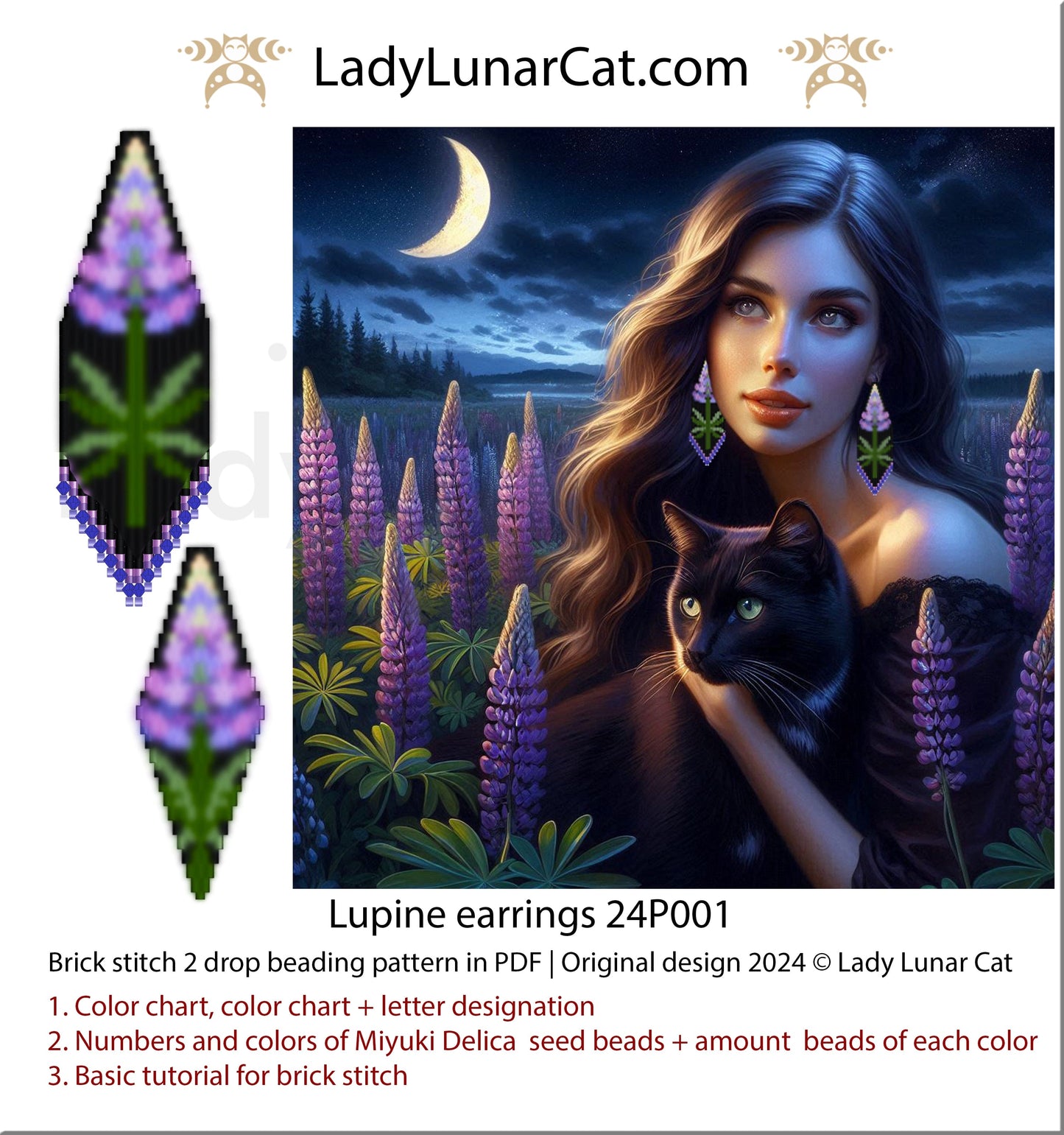 Peyote 2 drop pod pattern or crystalpod pattern for beading Magical Lupine 24PCP001 (Suitable for beginners) (Copy) LadyLunarCat