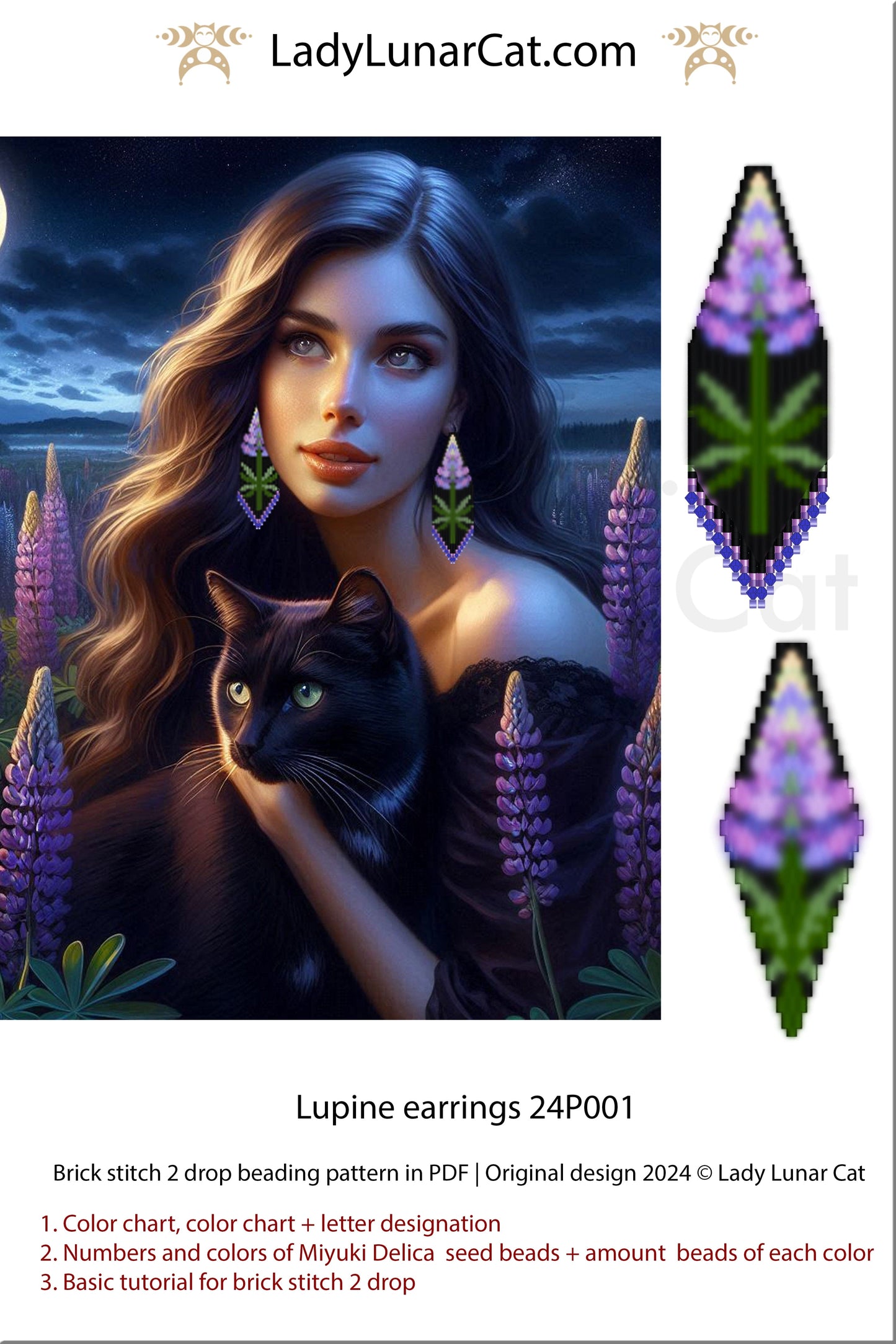 Peyote 2 drop pod pattern or crystalpod pattern for beading Magical Lupine 24PCP001 (Suitable for beginners) (Copy) LadyLunarCat