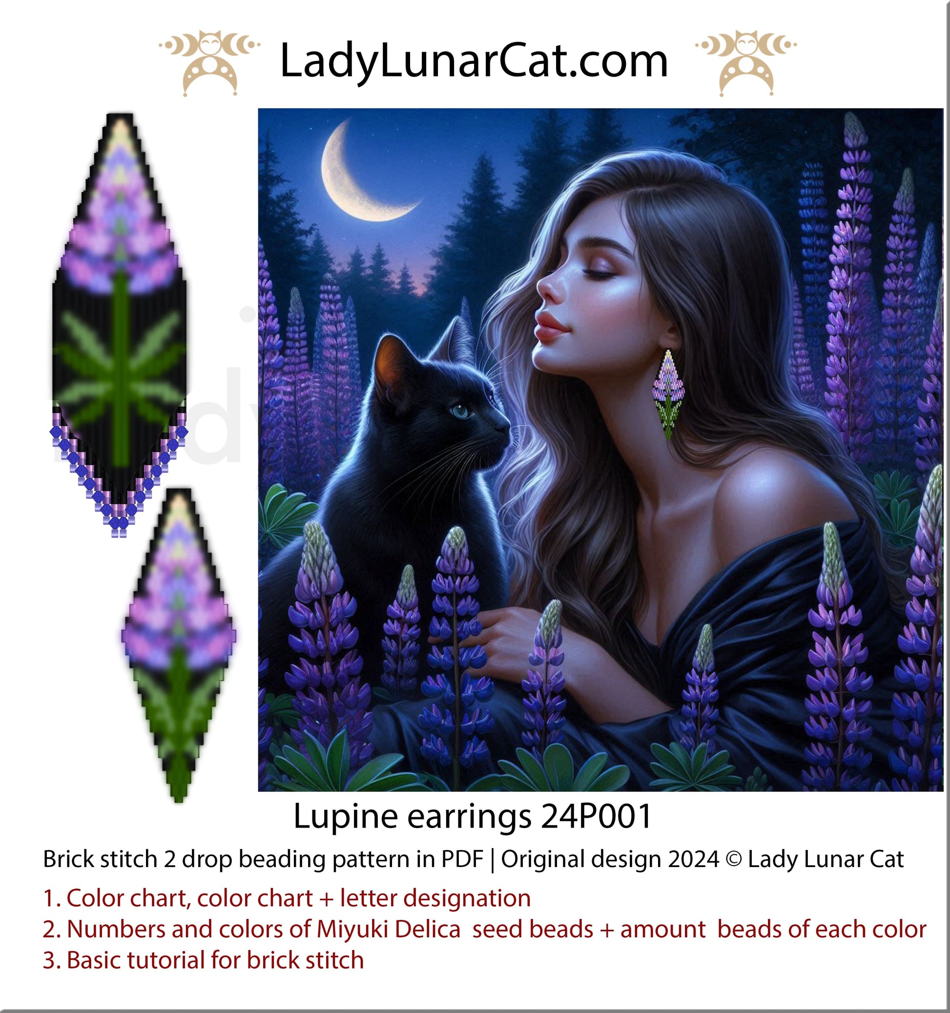 Peyote 2 drop pod pattern or crystalpod pattern for beading Magical Lupine 24PCP001 (Suitable for beginners) (Copy) LadyLunarCat
