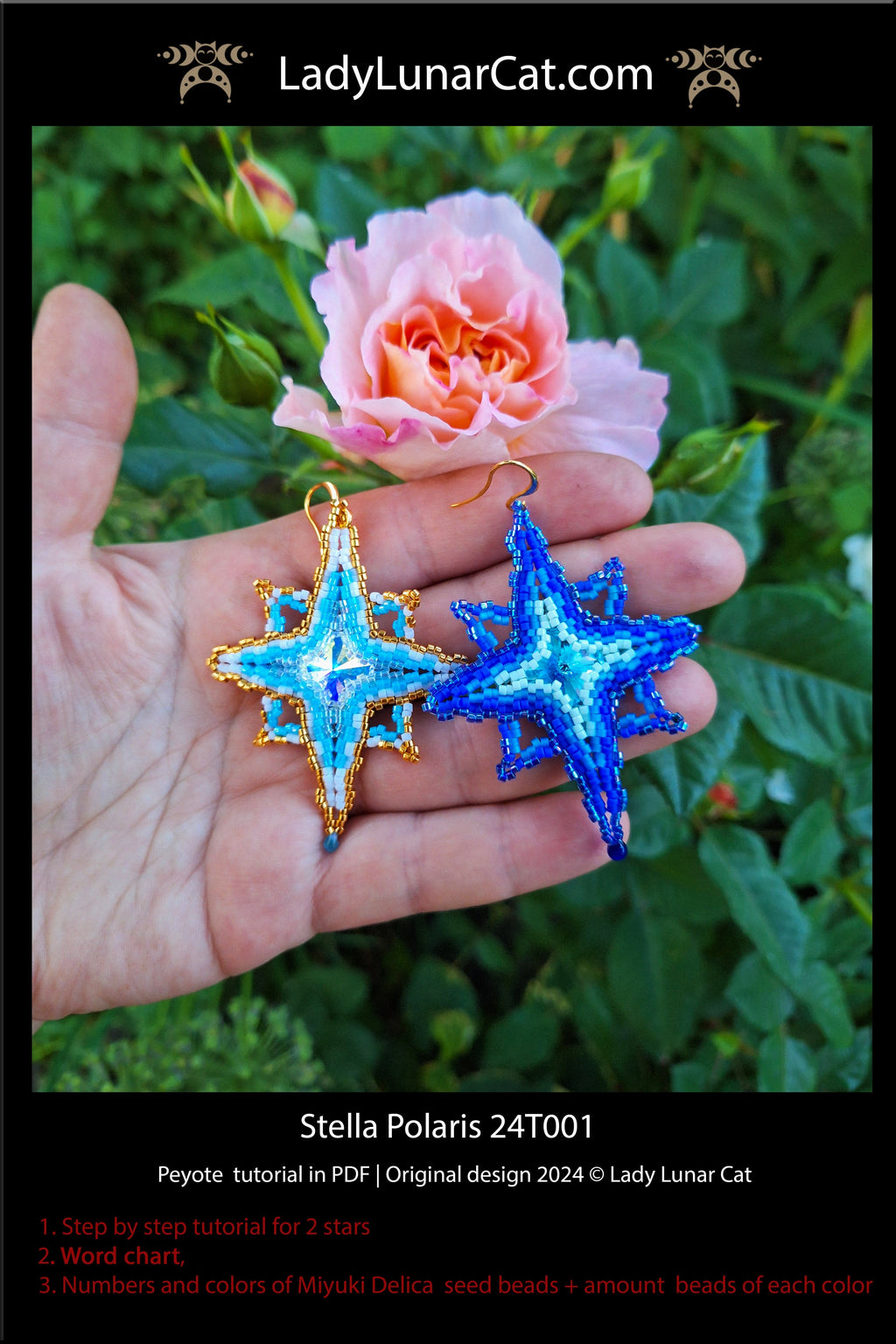 Beading tutorial Stella Polaris 24T001 Step by step instruction (Suitable for beginners) LadyLunarCat