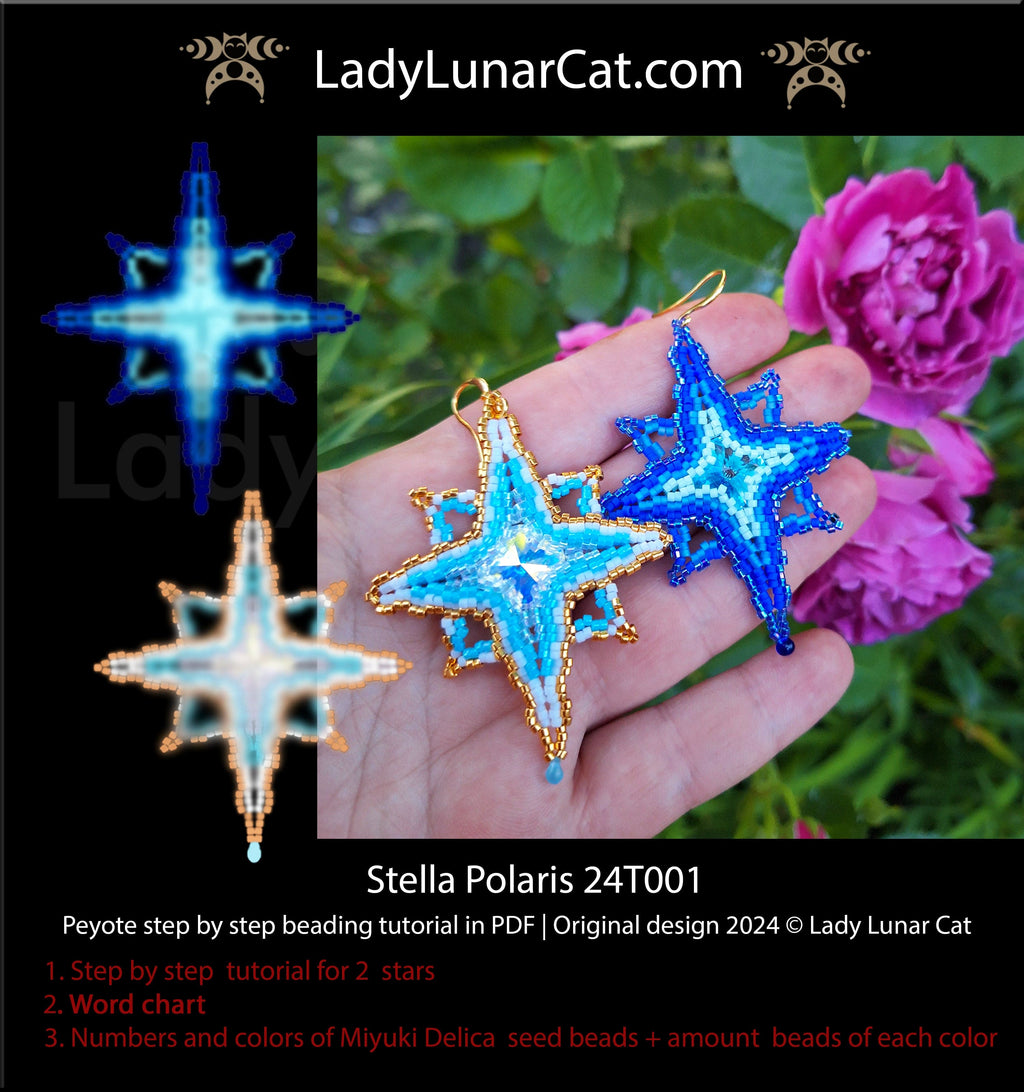 Beading tutorial Stella Polaris 24T001 Step by step instruction (Suitable for beginners) LadyLunarCat