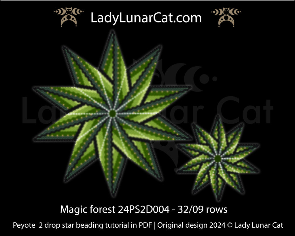 Peyote 2 drop star pattern for beading - Magic forest  64/17 rows and 32/ 9 rows (Copy) LadyLunarCat