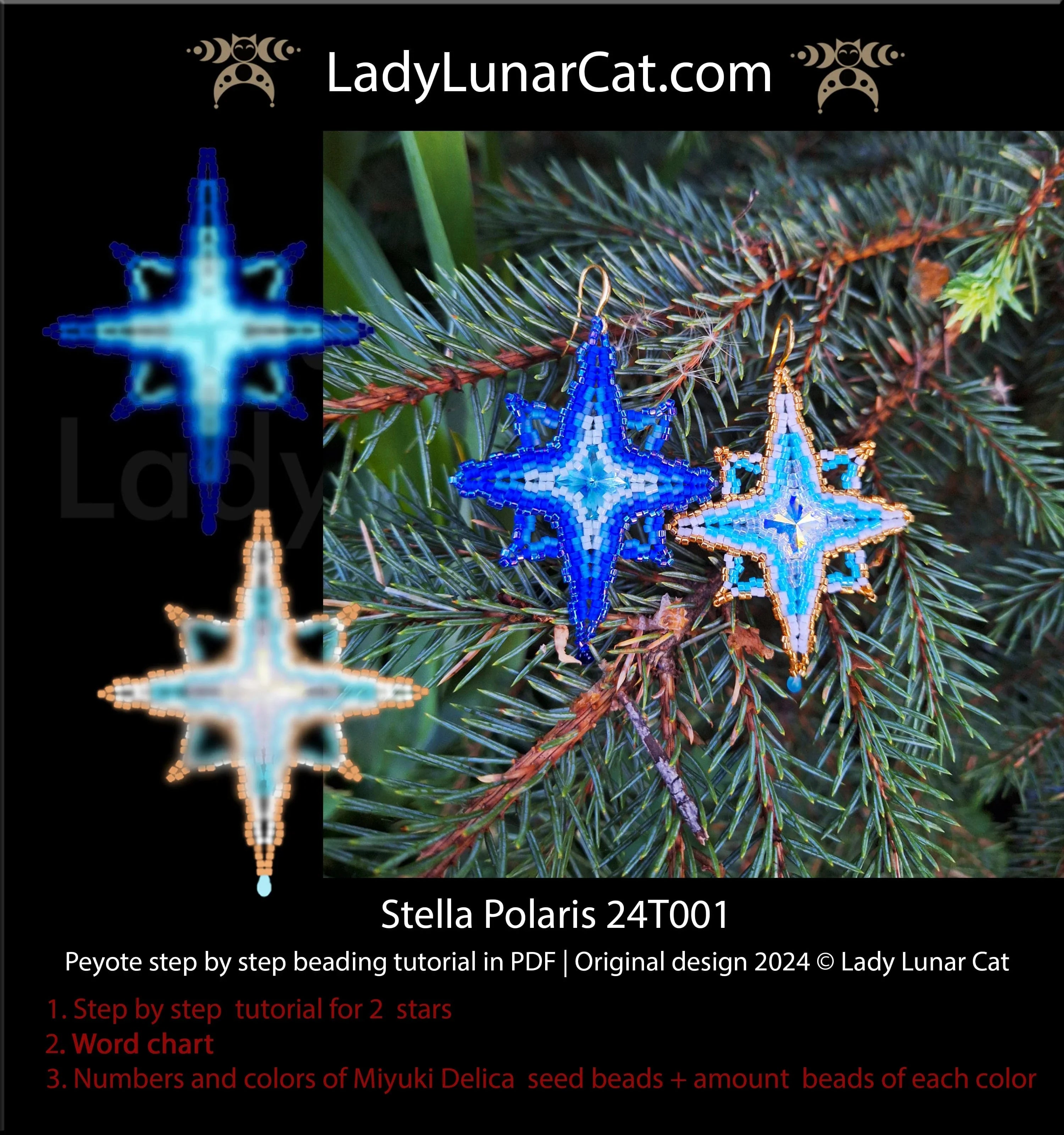 Stella Polaris earring colorway 1 - polar star 6.5x5 cm 4 colors Miyuki Delica LadyLunarCat