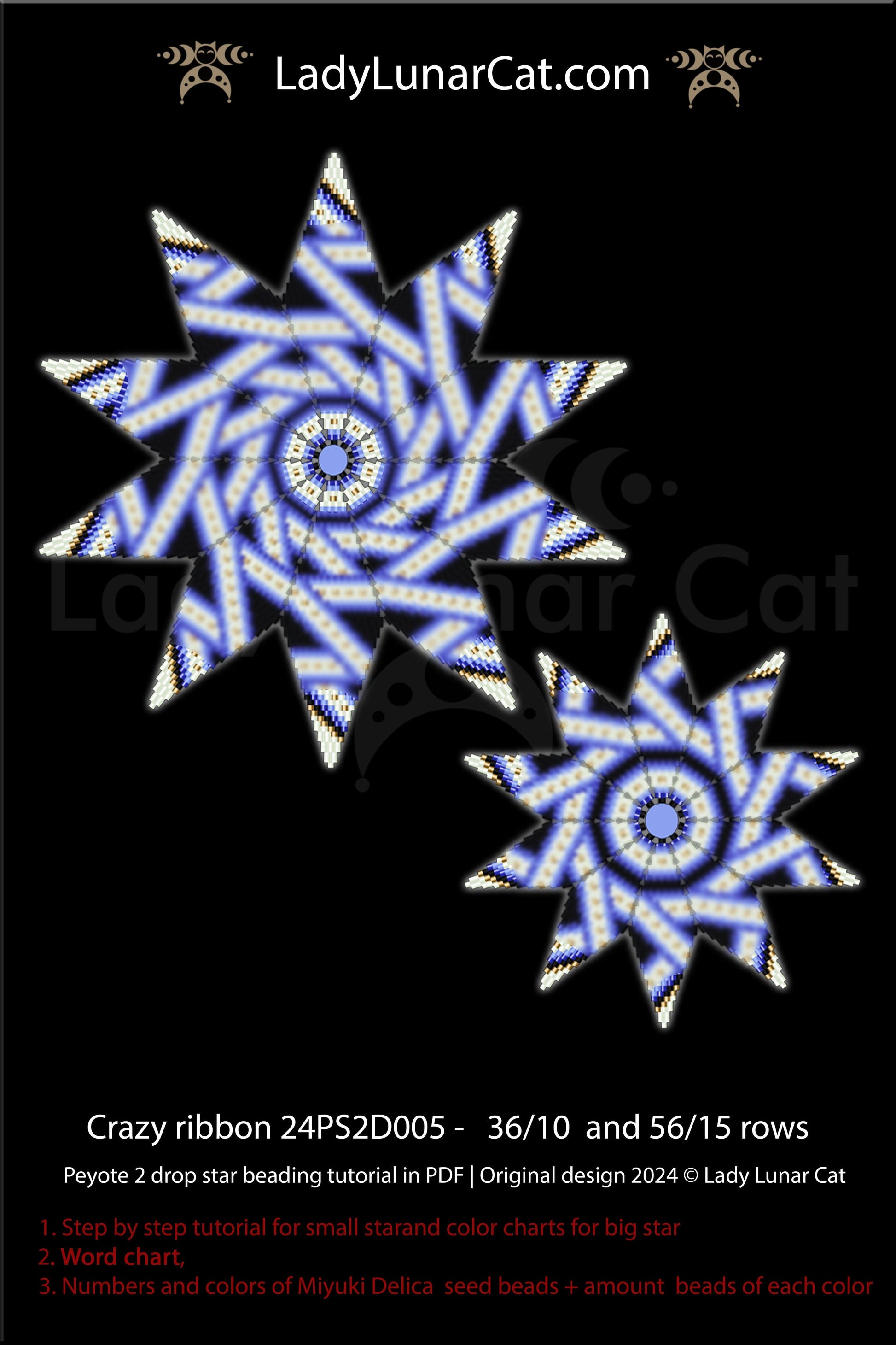 Peyote 2 drop star pattern for beading - Rainbow  56/15 rows and 32/ 7 rows LadyLunarCat