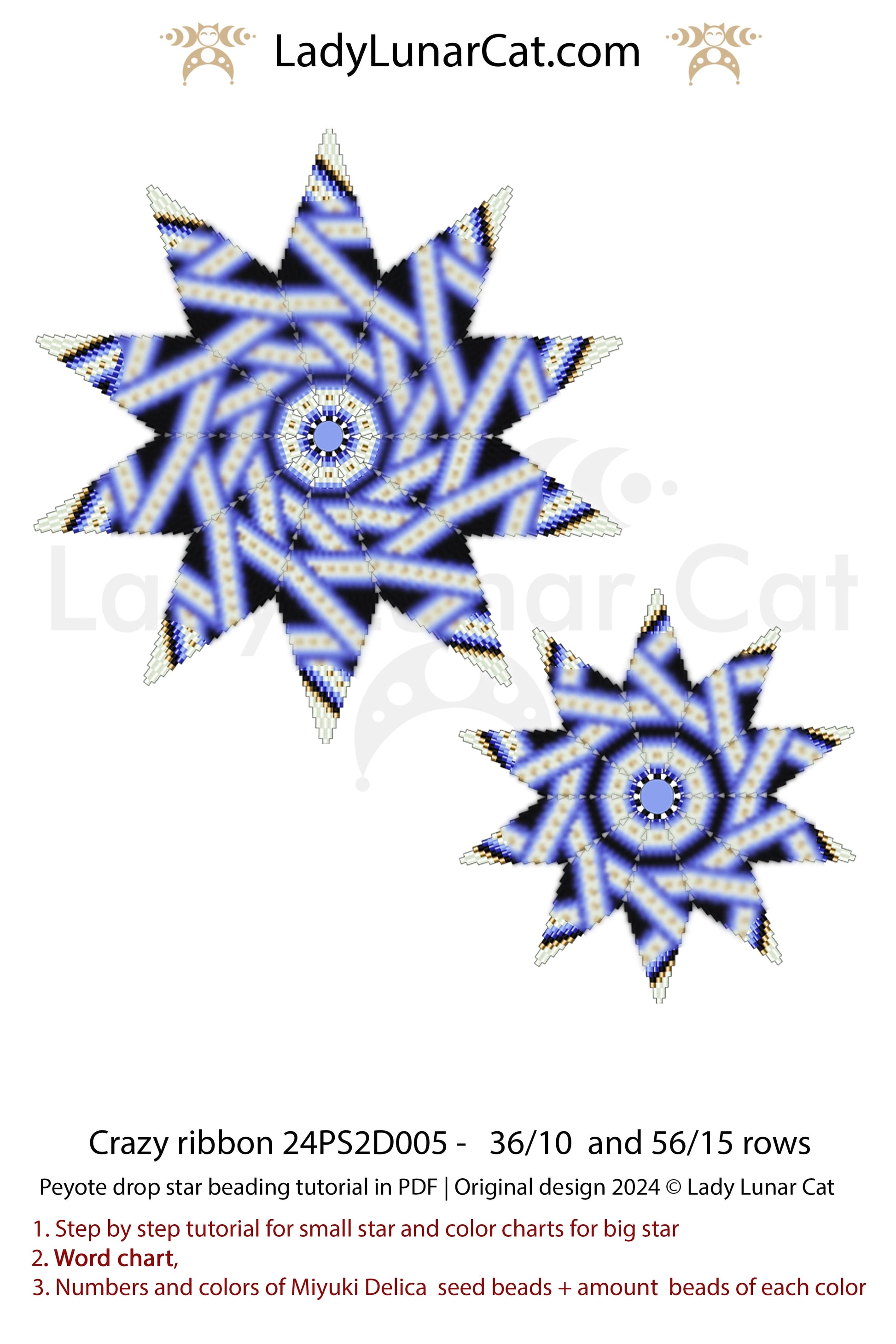 Peyote 2 drop star pattern for beading - Rainbow  56/15 rows and 32/ 7 rows LadyLunarCat
