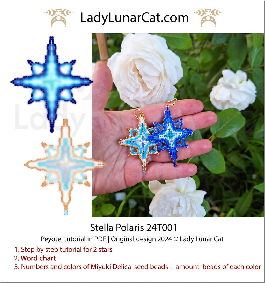 Beading tutorial Stella Polaris 24T001 Step by step instruction (Suitable for beginners) LadyLunarCat
