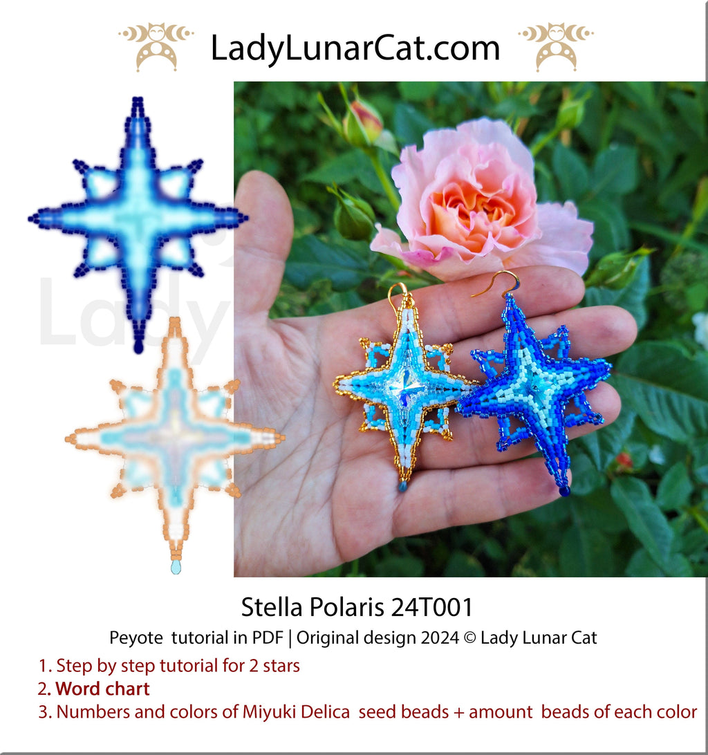 Beading tutorial Stella Polaris 24T001 Step by step instruction (Suitable for beginners) LadyLunarCat
