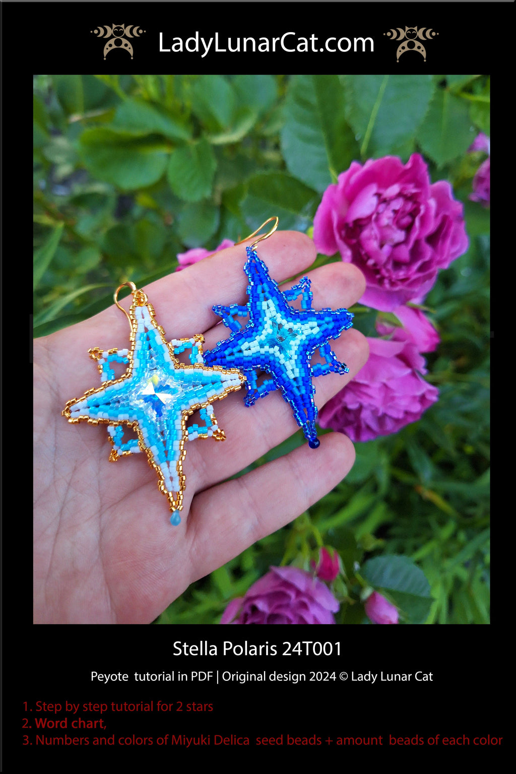 Beading tutorial Stella Polaris 24T001 Step by step instruction (Suitable for beginners) LadyLunarCat