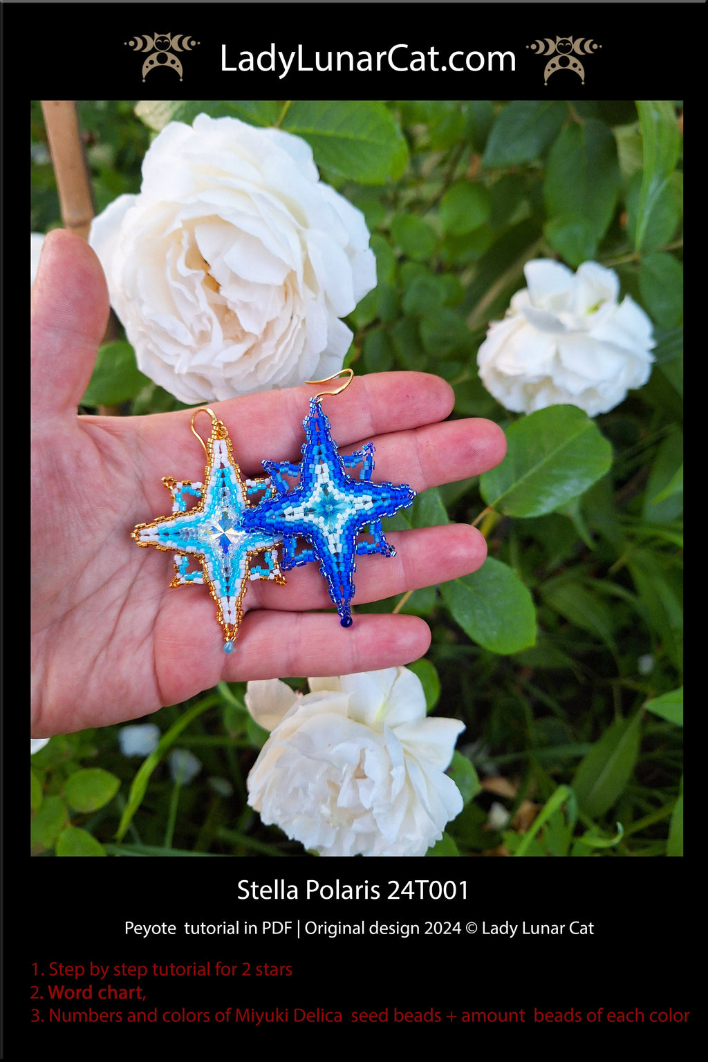 Beading tutorial Stella Polaris 24T001 Step by step instruction (Suitable for beginners) LadyLunarCat