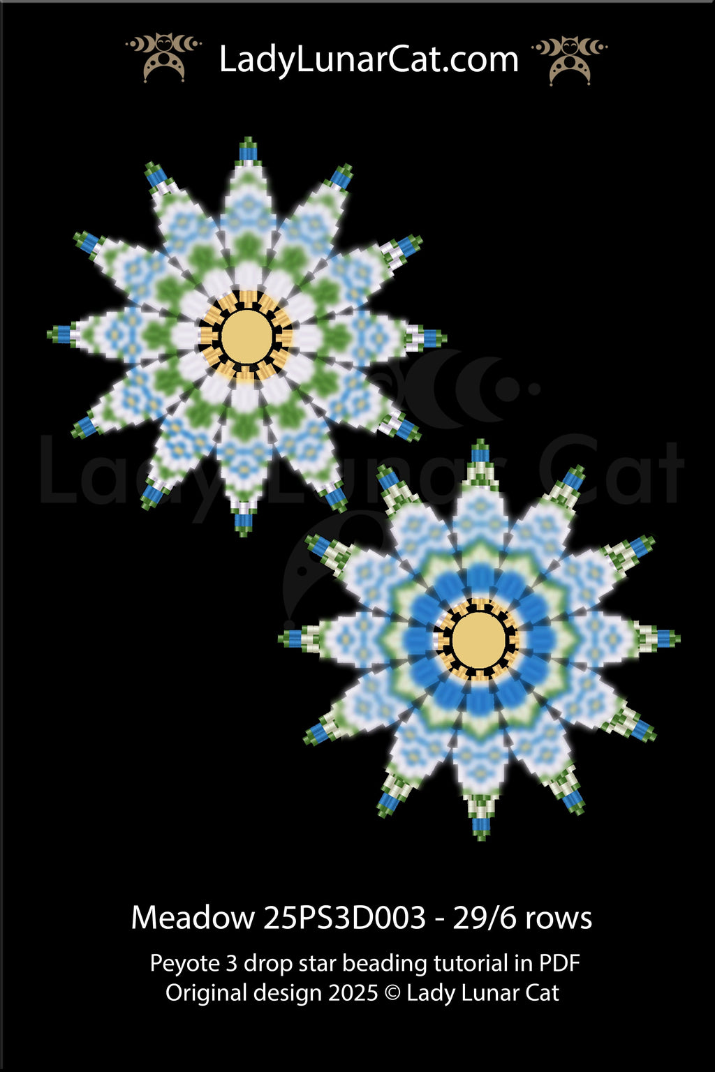 Chamomile peyote 3 drop star pattern for beading - Beginner-Friendly tutorial LadyLunarCat