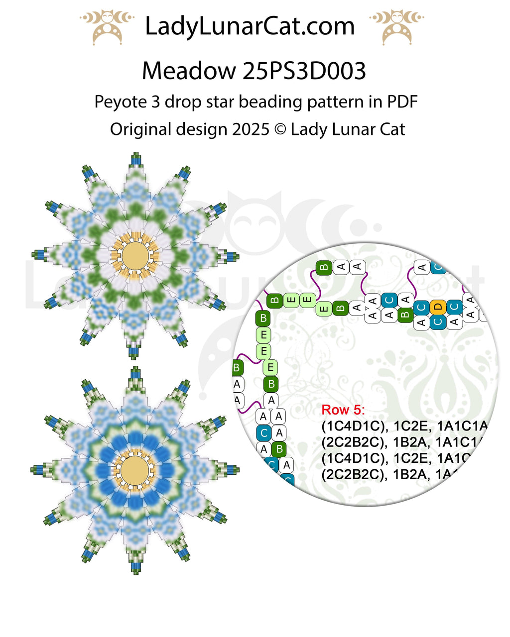 Chamomile peyote 3 drop star pattern for beading - Beginner-Friendly tutorial LadyLunarCat