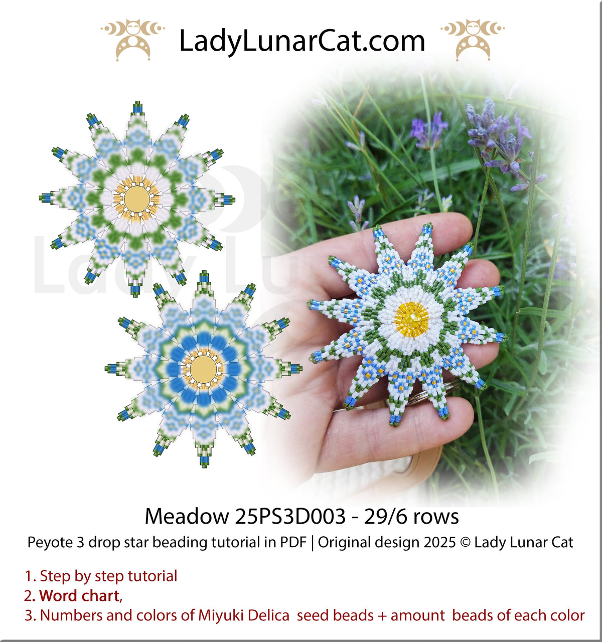 Meadow Reversible Daisy Peyote 3 Drop Star Pattern | Beginner PDF LadyLunarCat
