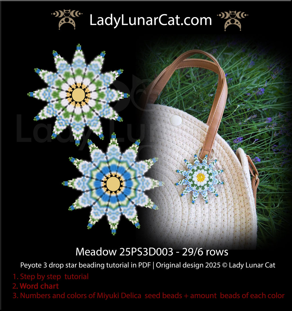 Meadow Reversible Daisy Peyote 3 Drop Star Pattern | Beginner PDF LadyLunarCat