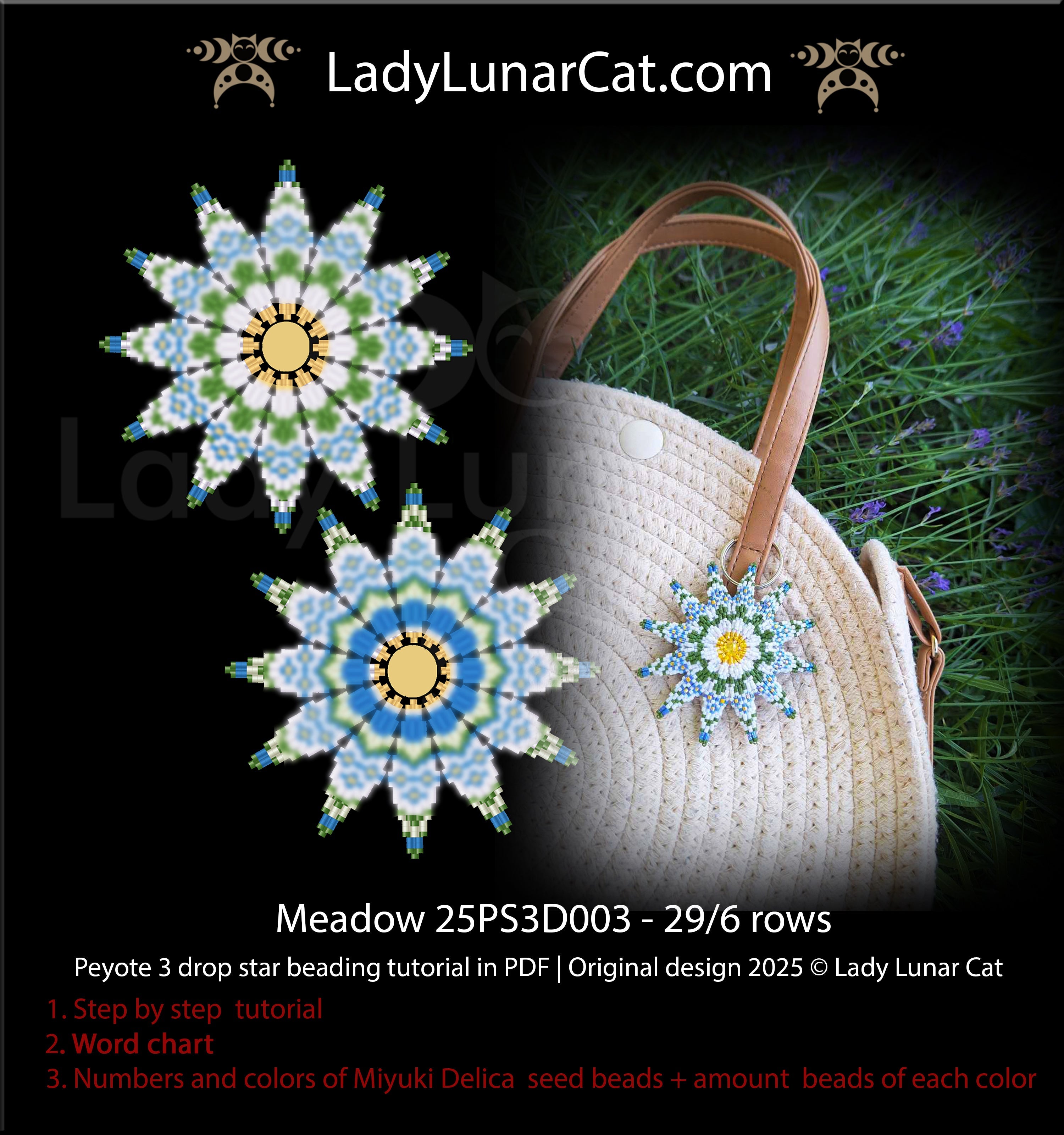 Meadow Reversible Daisy Peyote 3 Drop Star Pattern | Beginner PDF LadyLunarCat