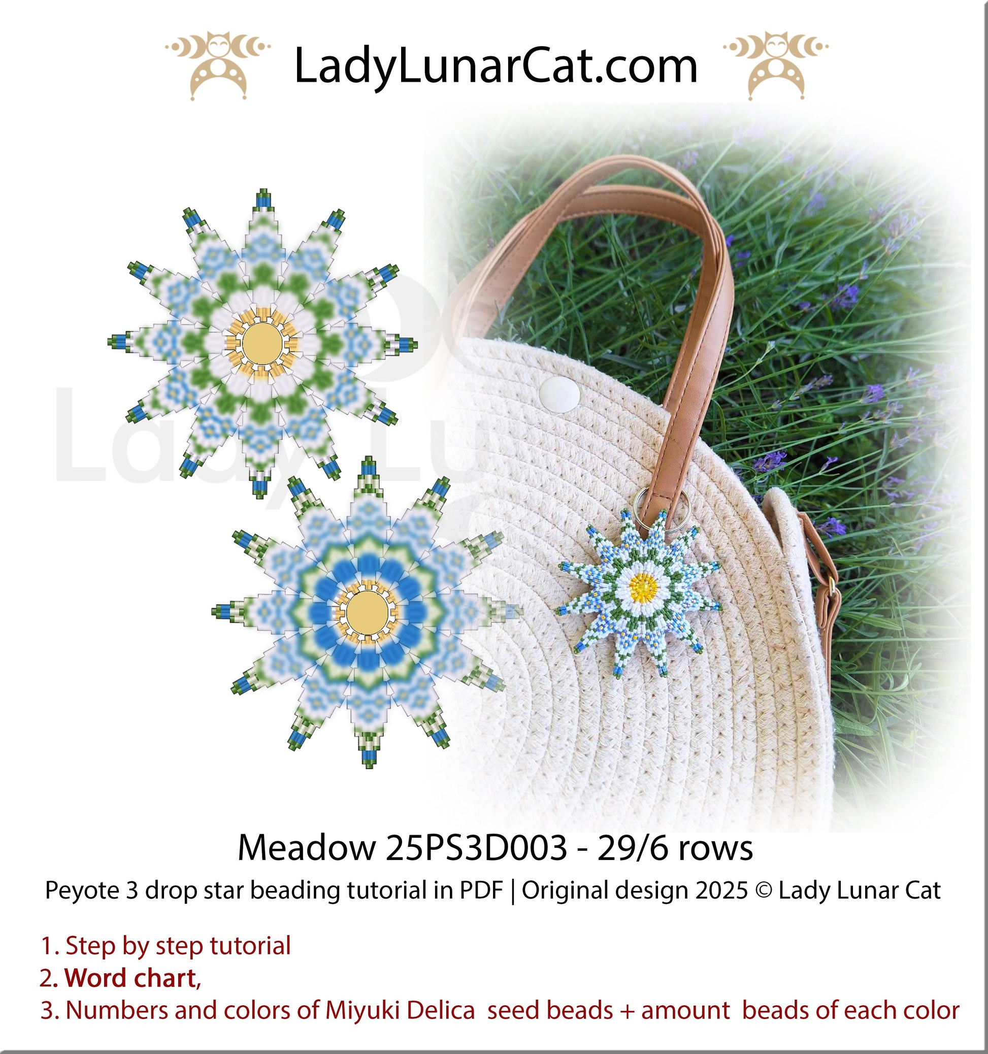 Meadow Reversible Daisy Peyote 3 Drop Star Pattern | Beginner PDF LadyLunarCat