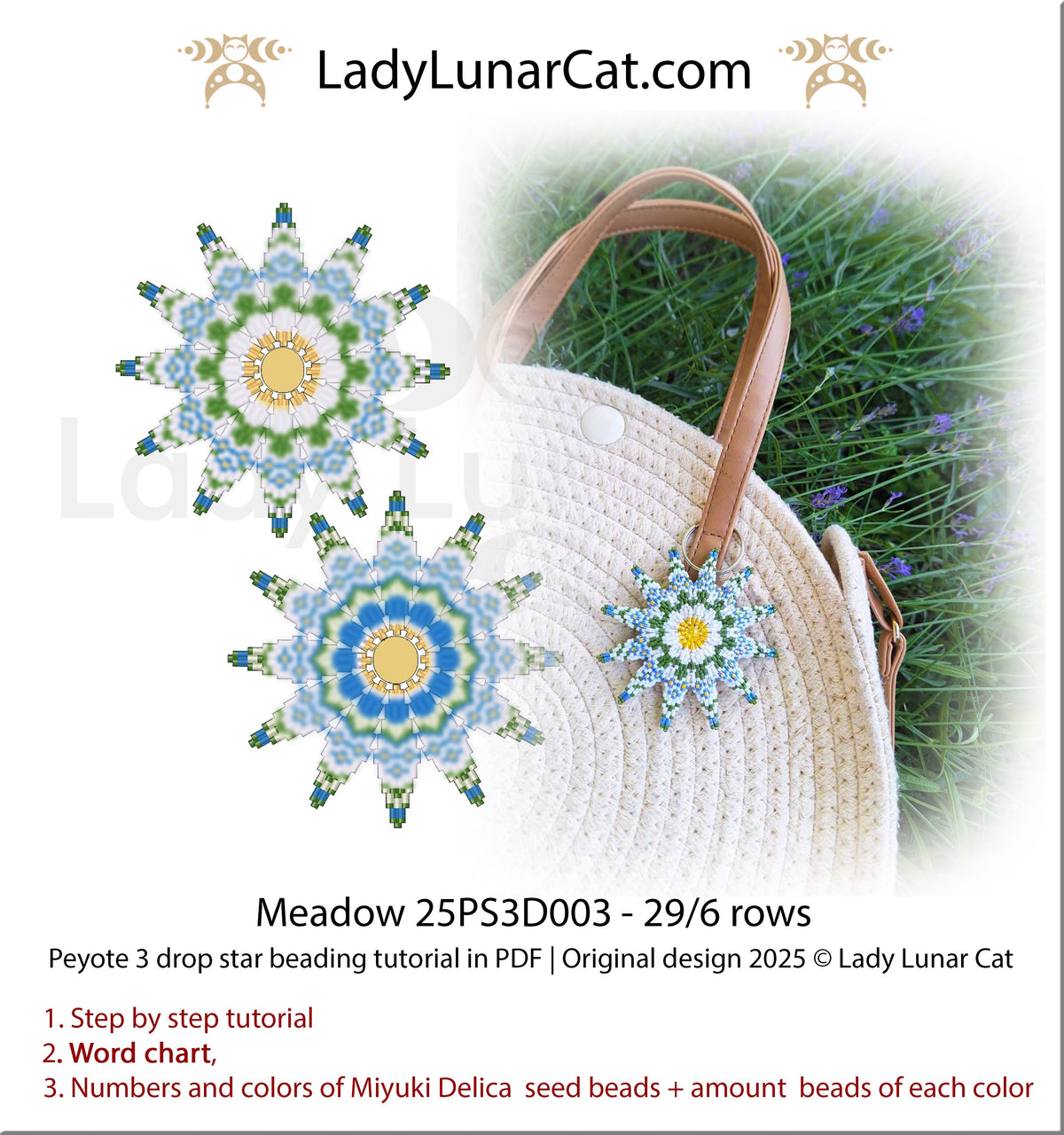 Meadow Reversible Daisy Peyote 3 Drop Star Pattern | Beginner PDF LadyLunarCat