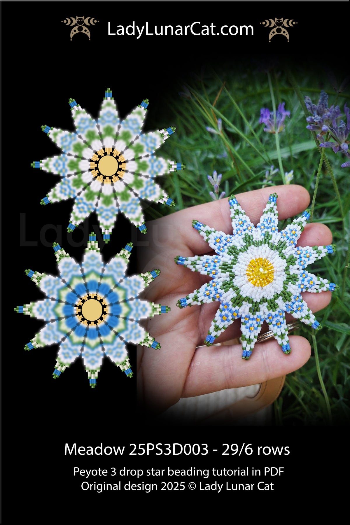 Meadow Reversible Daisy Peyote 3 Drop Star Pattern | Beginner PDF LadyLunarCat