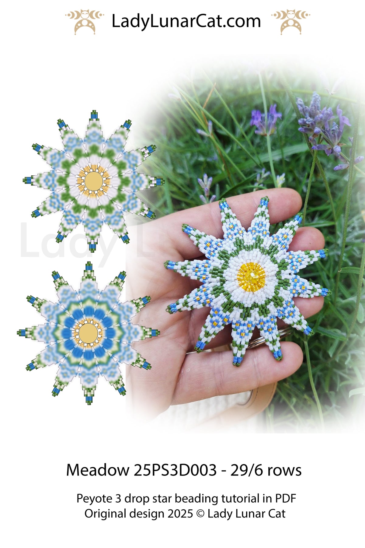 Meadow Reversible Daisy Peyote 3 Drop Star Pattern | Beginner PDF LadyLunarCat