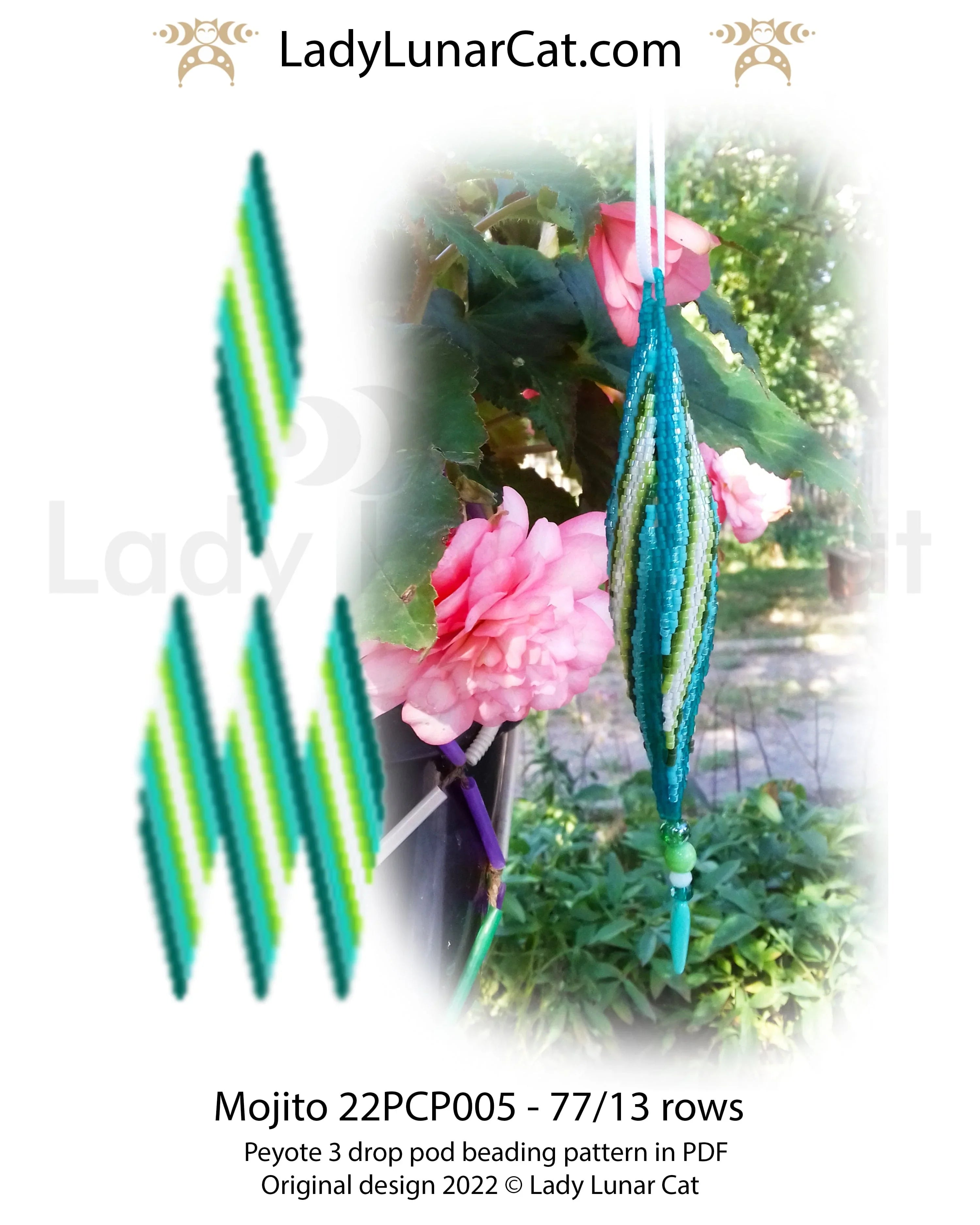 Mojito peyote 3-drop crystalpod - 77 beads 13 rows 6 colors mint summer PDF LadyLunarCat