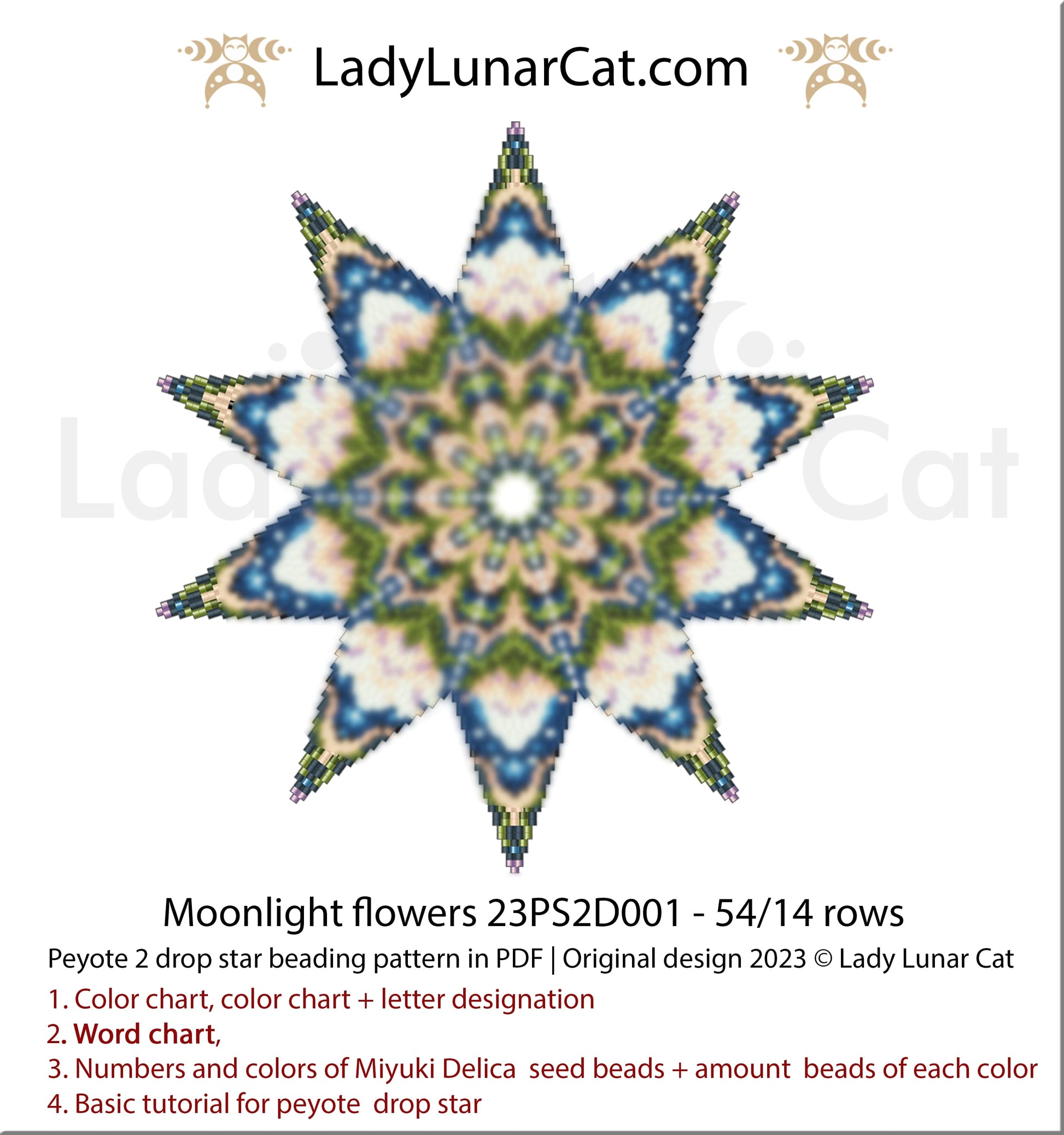 Copy of Peyote star pattern for beading - August awakening 23PS006 20 rows LadyLunarCat